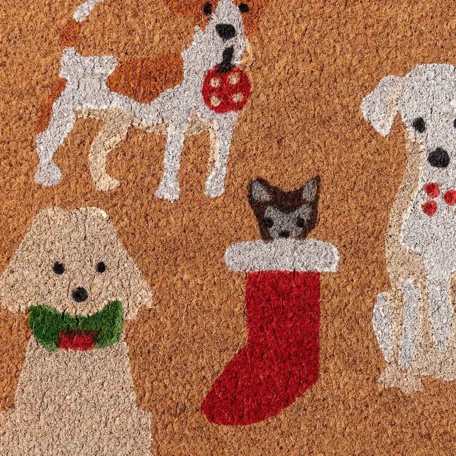 Zerbino natalizio 45x75 cm in coir con disegno cagnolini