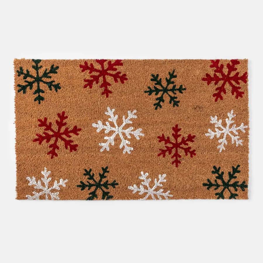 Zerbino natalizio 45x75 cm in coir con disegno fiocchi di neve