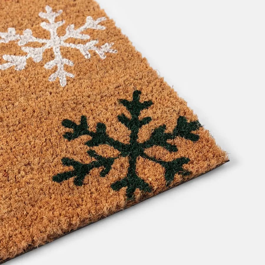 Zerbino natalizio 45x75 cm in coir con disegno fiocchi di neve
