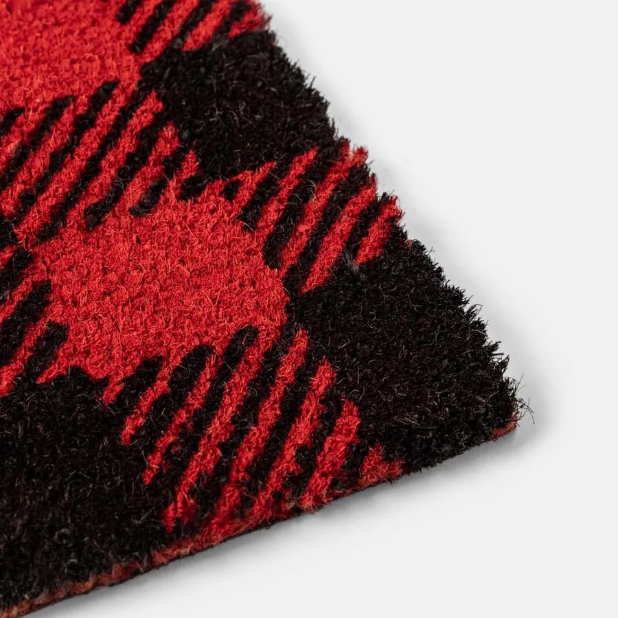 Zerbino natalizio 45x75 cm in coir Merry Christmas a quadri rossi