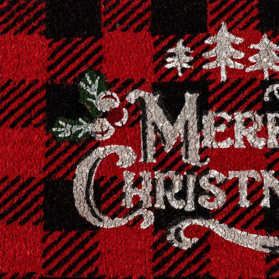 Zerbino natalizio 45x75 cm in coir Merry Christmas a quadri rossi
