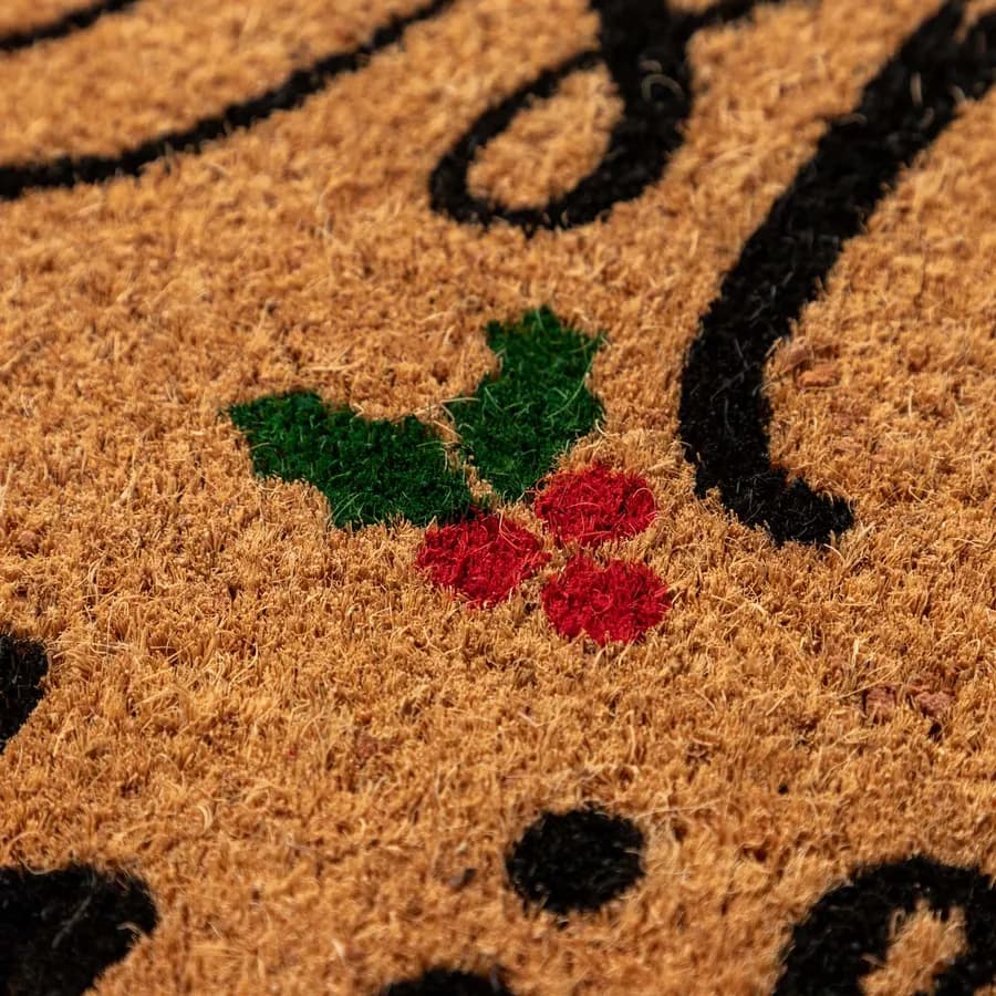 Zerbino natalizio 45x75 cm in coir Merry Christmas con bacche di agrifoglio
