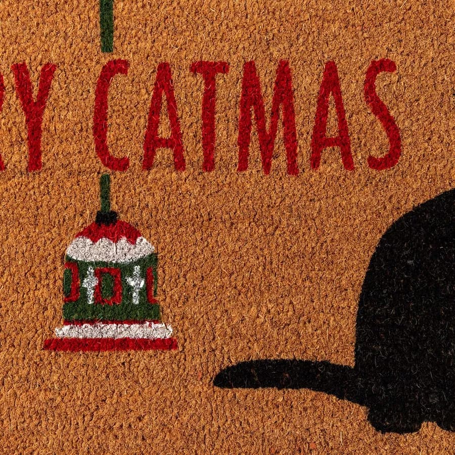 Zerbino natalizio 45x75 cm in coir Merry Christmas con disegno gatto