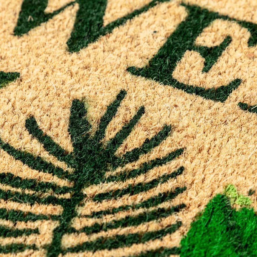 Zerbino Welcome 45x75 cm in coir beige con stampa floreale