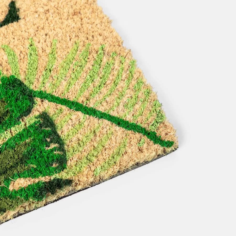 Zerbino Welcome 45x75 cm in coir beige con stampa floreale