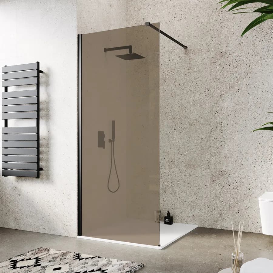 Box doccia Walk in 90 cm vetro 8 mm anticalcare bronzato e profilo nero 200h - Keep