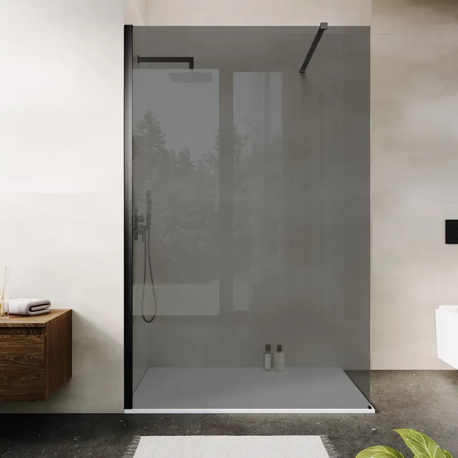 Box doccia Walk in 130 cm vetro 8 mm anticalcare fumè e profilo nero 200h - Keep