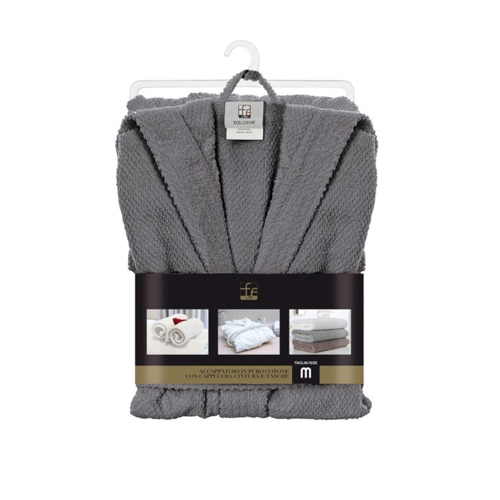 Accappatoio S con tasche e cappuccio in cotone grigio - Gold