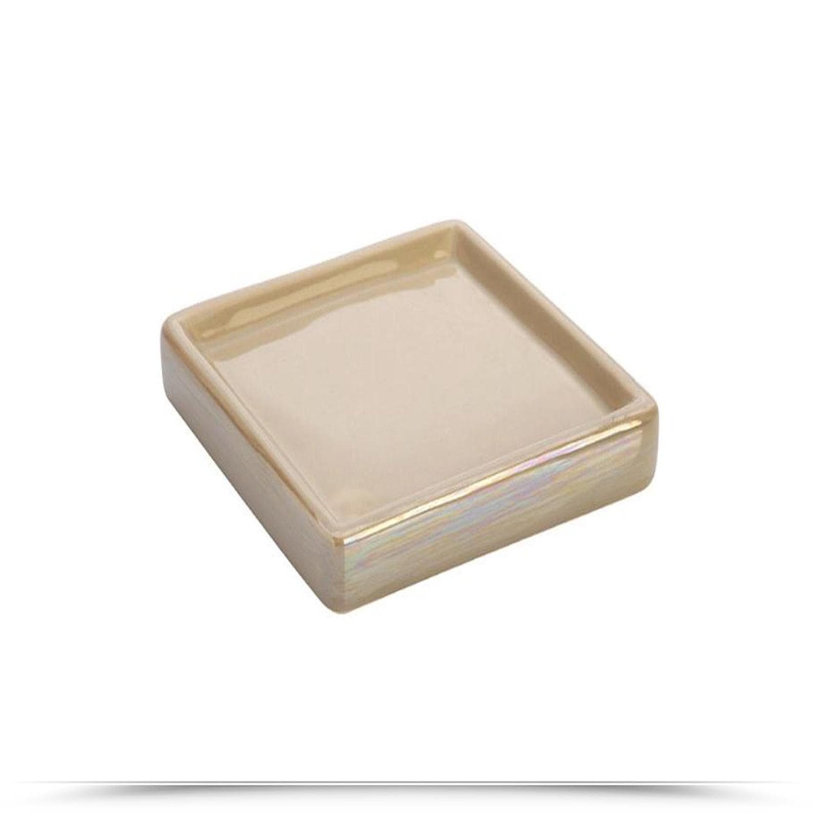 Set 4 accessori da bagno da appoggio in acciaio e ceramica beige