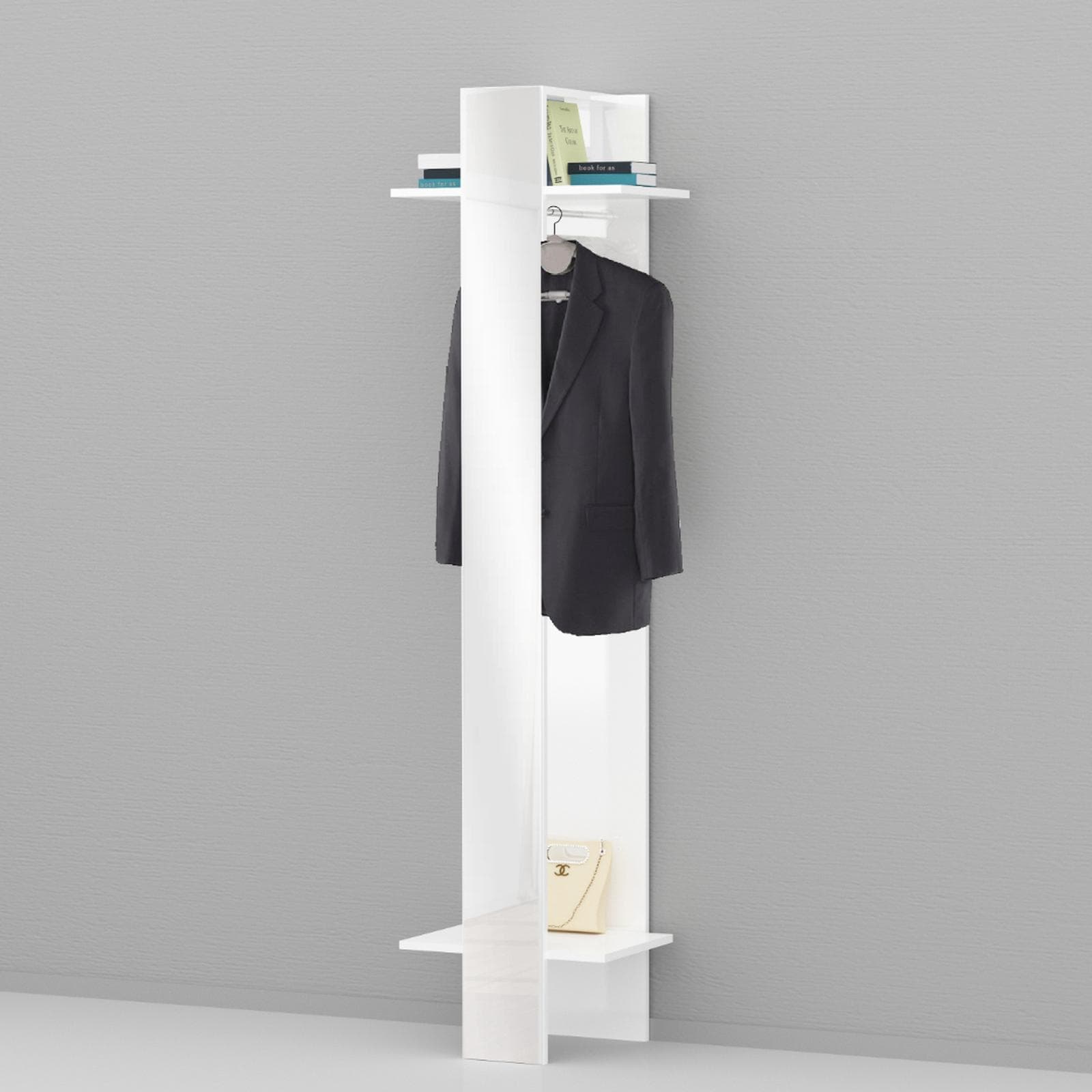 Appendiabiti 50x190h cm con specchio e mensole bianco lucido - Eudora