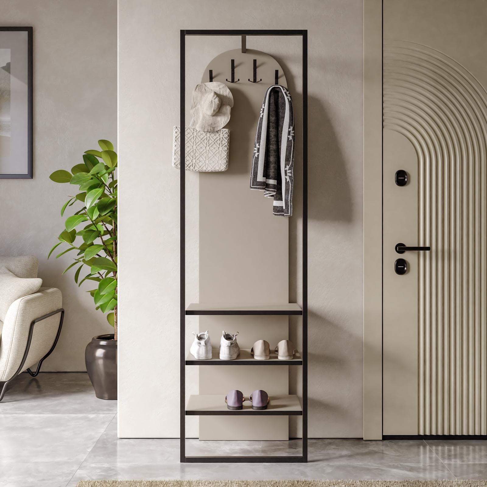 Appendiabiti 53x180h cm con struttura in metallo nero e cashmere - Tavish