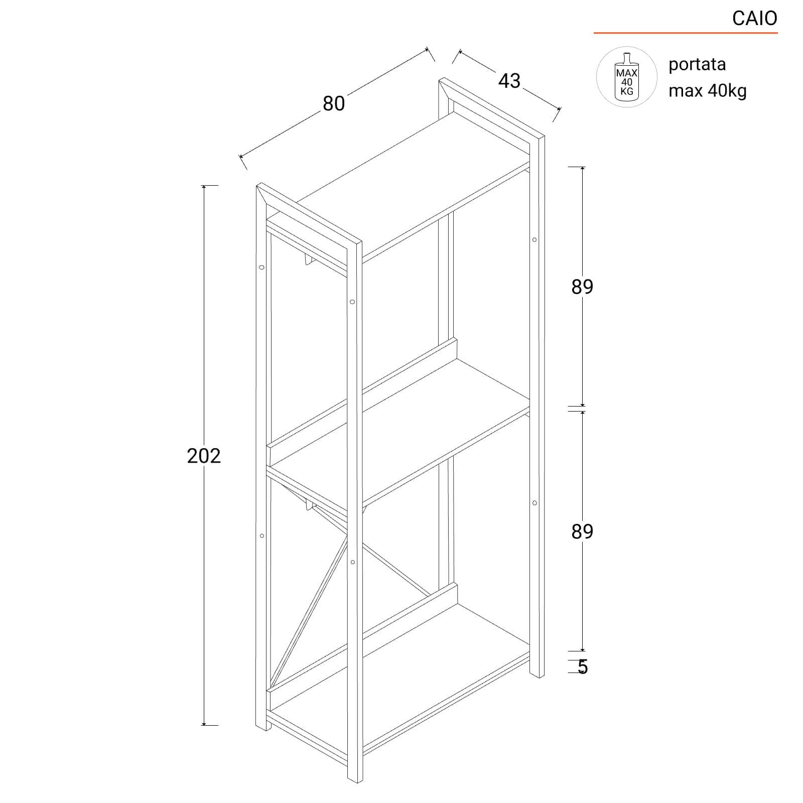 Appendiabiti 80x202h cm effetto rovere e struttura in metallo bianco doppio scomparto - Caio