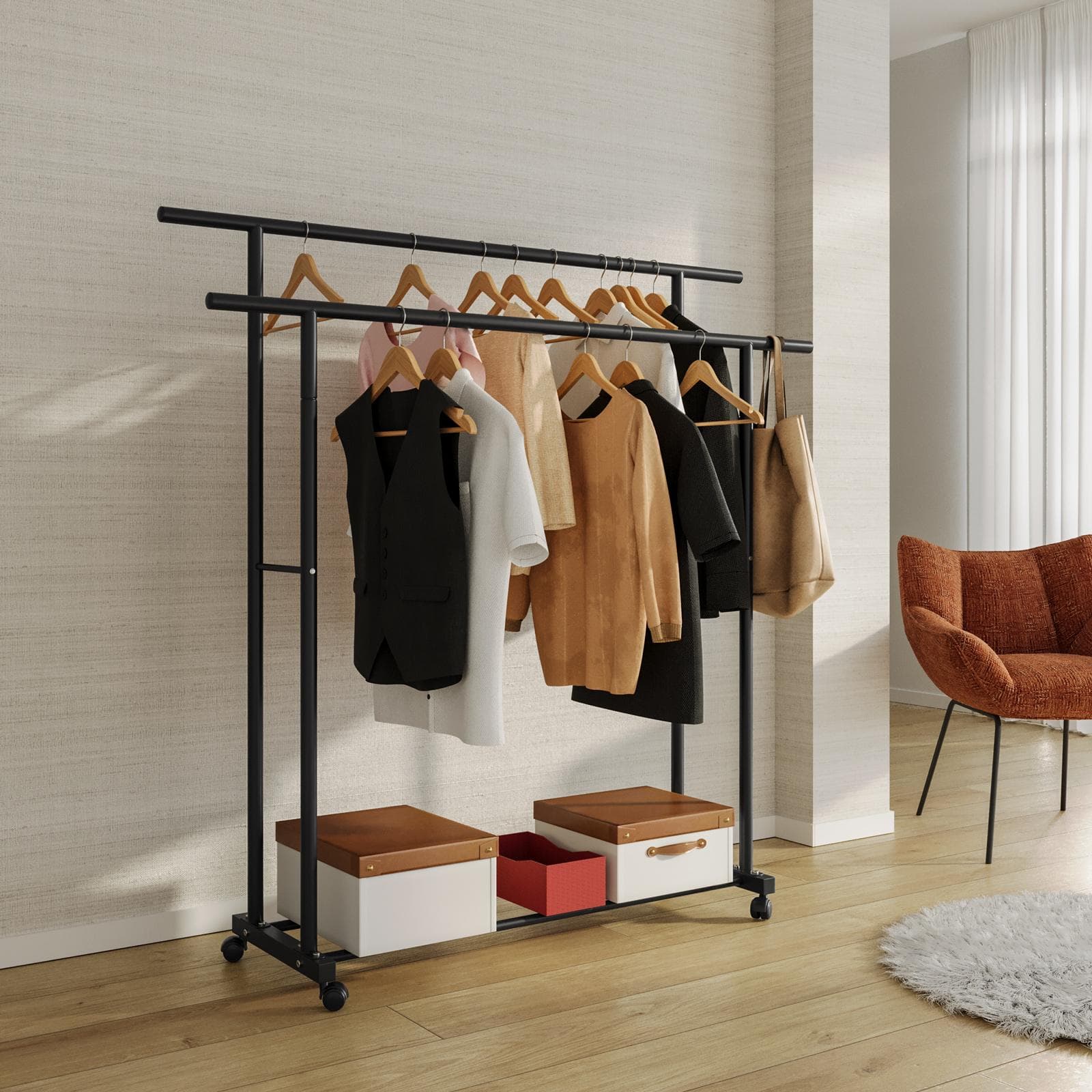 Appendiabiti doppio 150x152h cm in metallo nero - Inbil