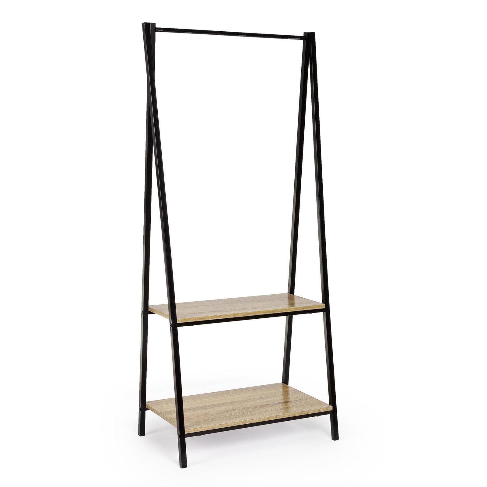 Appendiabiti 64x150h cm con ripiani effetto rovere e struttura in acciaio nero - Duke