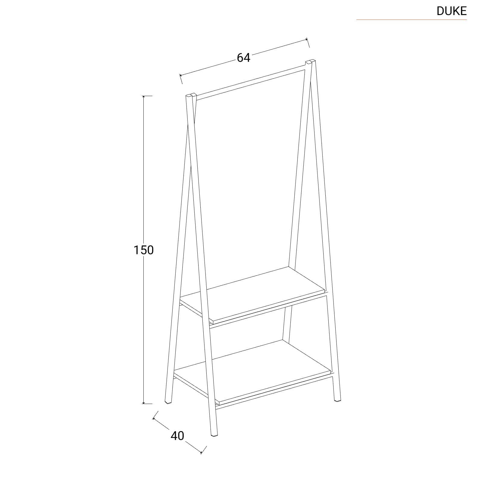 Appendiabiti 64x150h cm con ripiani effetto rovere e struttura in acciaio nero - Duke