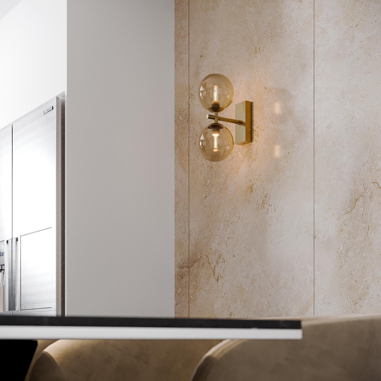 Applique 2 lampade da interno 16,5x23,3h cm in vetro soffiato champagne