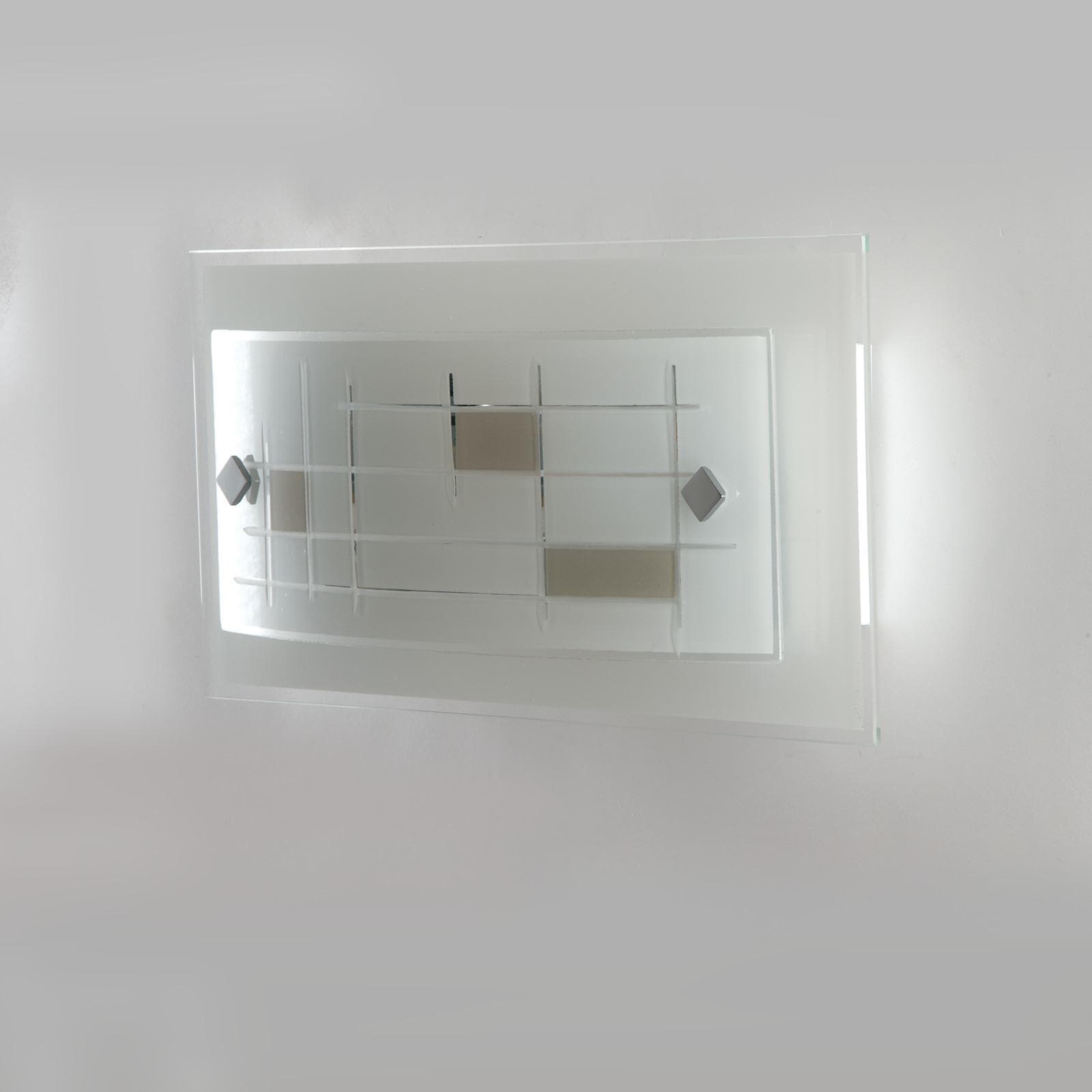 Applique 30x15 cm in vetro bianco con decoro tortora