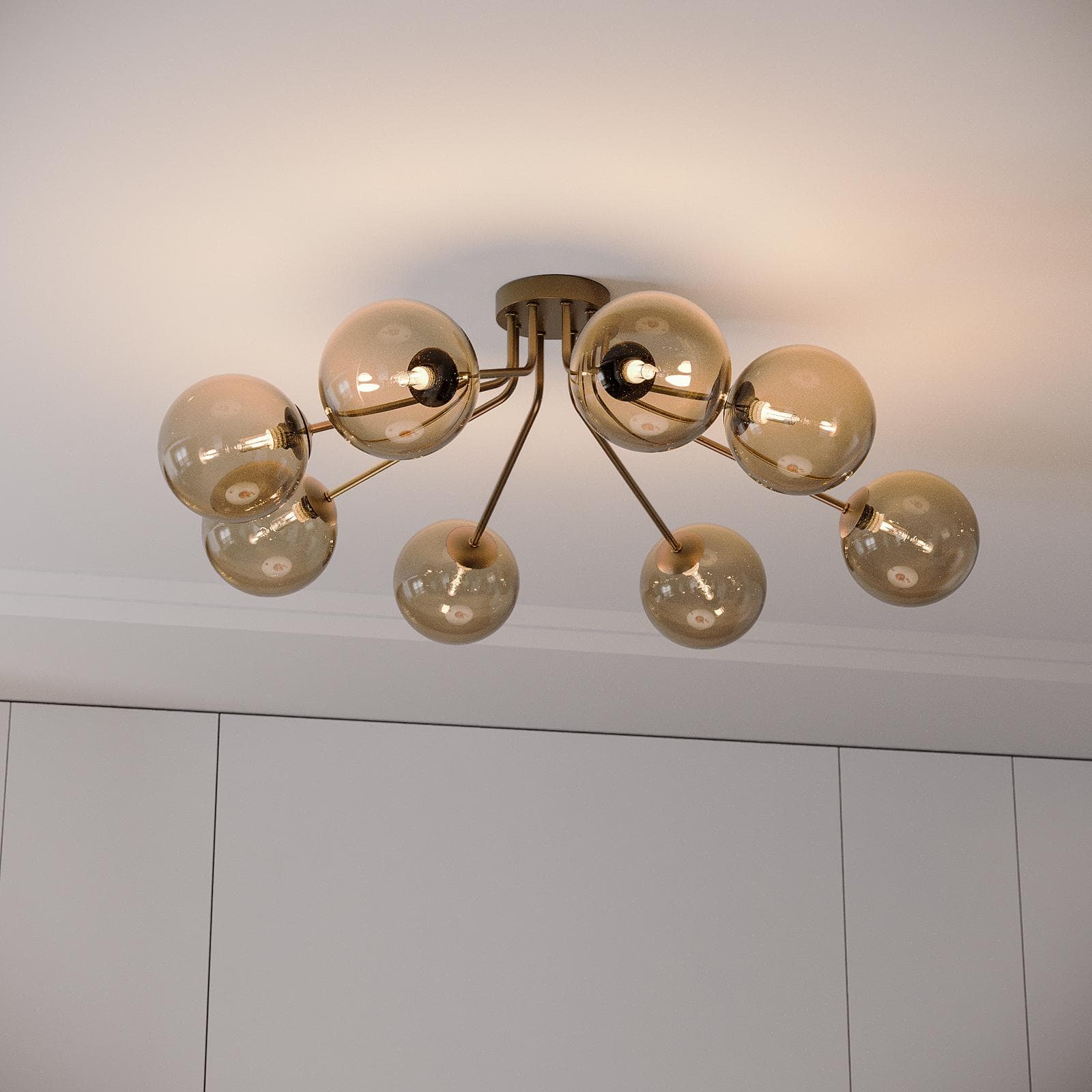 Lampadario da interno 88,4x80,8x28h cm in vetro soffiato champagne e metallo rifinito in ottone