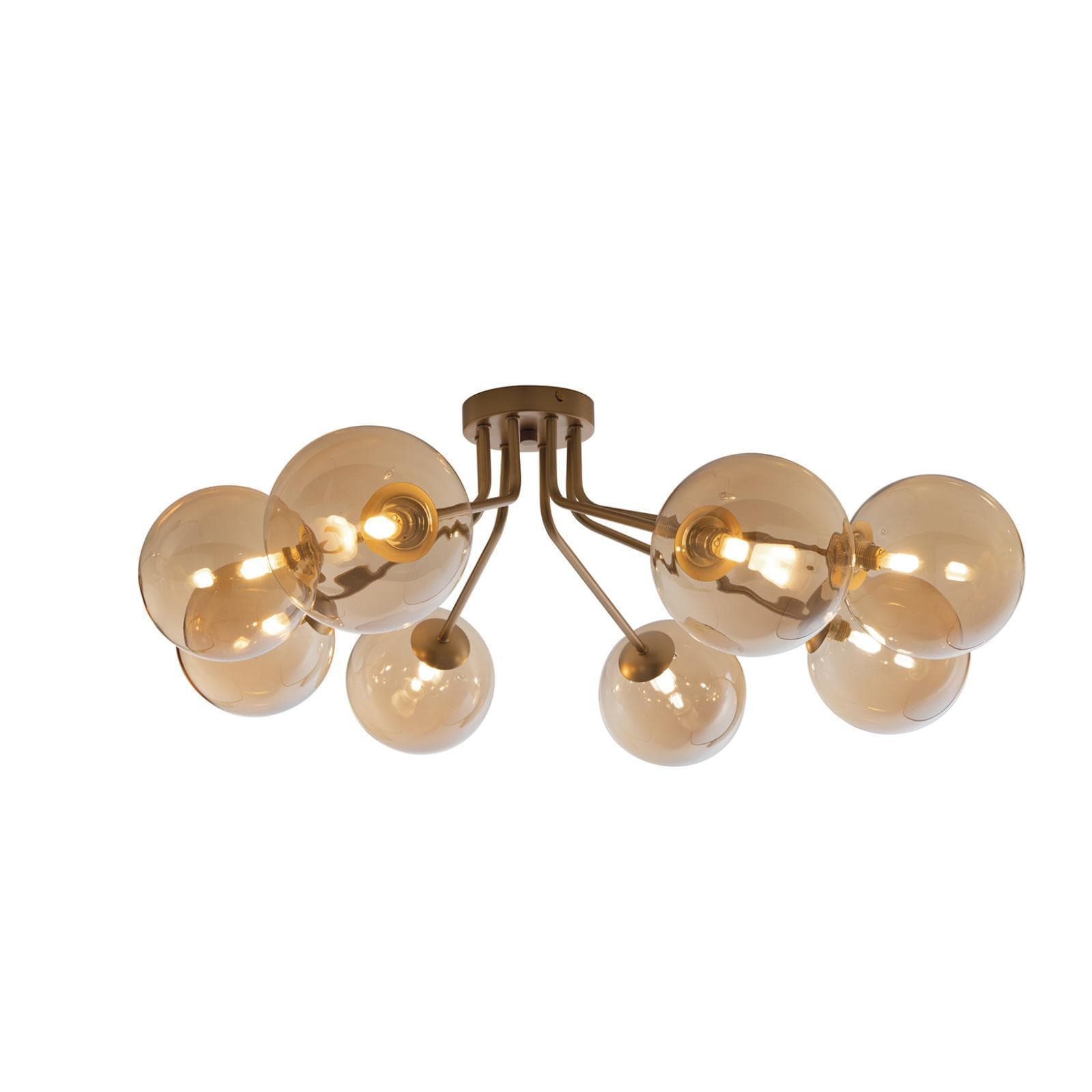 Lampadario da interno 88,4x80,8x28h cm in vetro soffiato champagne e metallo rifinito in ottone
