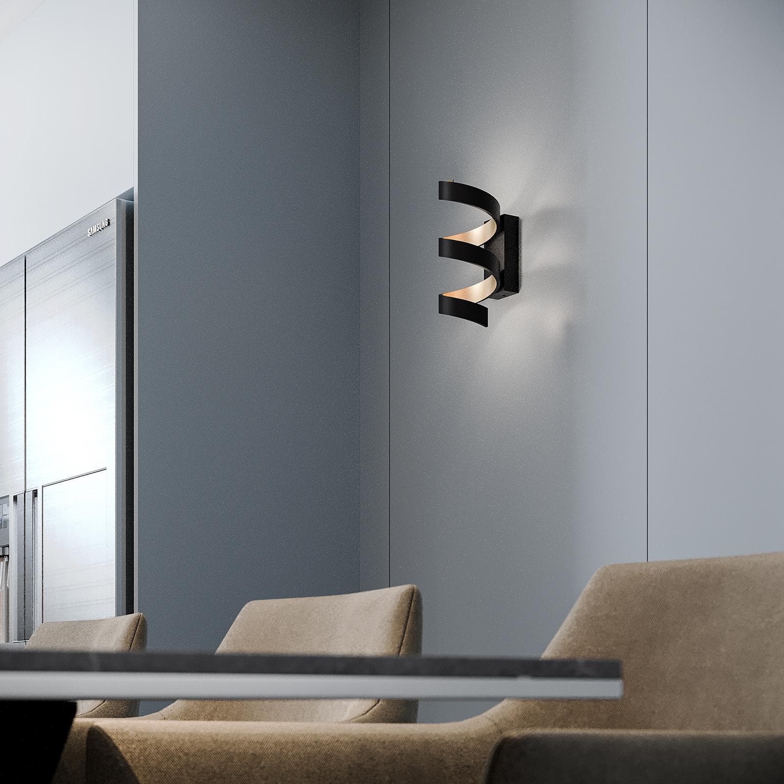 Applique a luce naturale 26 cm in alluminio nero goffrato e interno oro