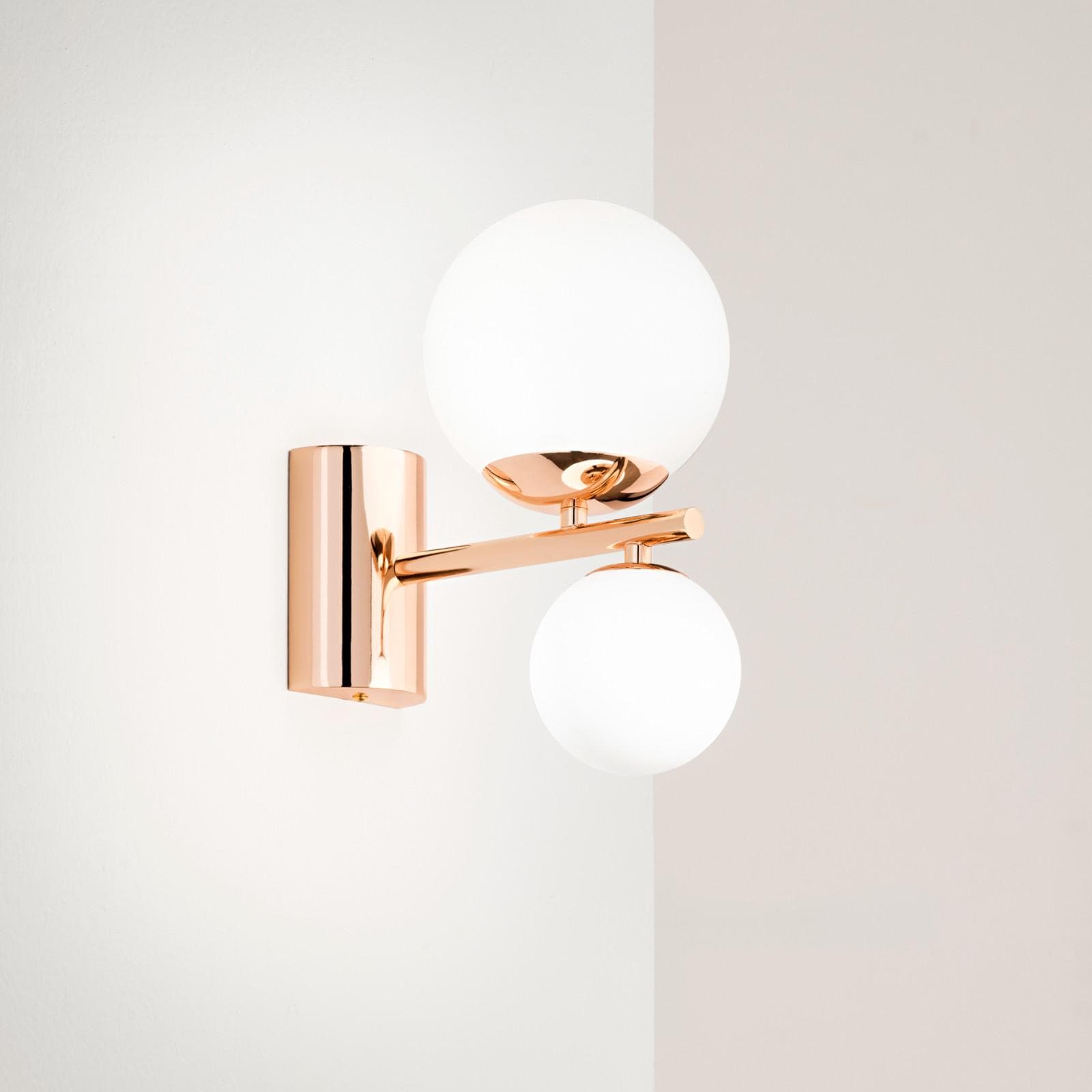 Applique da interno 23x29h cm oro rosa in vetro soffiato bianco