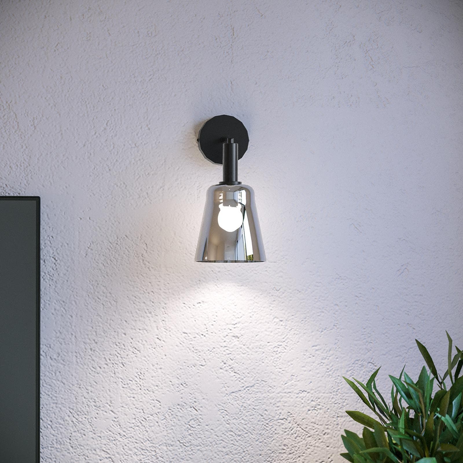 Applique da parete rotonda 14 cm in metallo nero con diffusore in vetro cromo