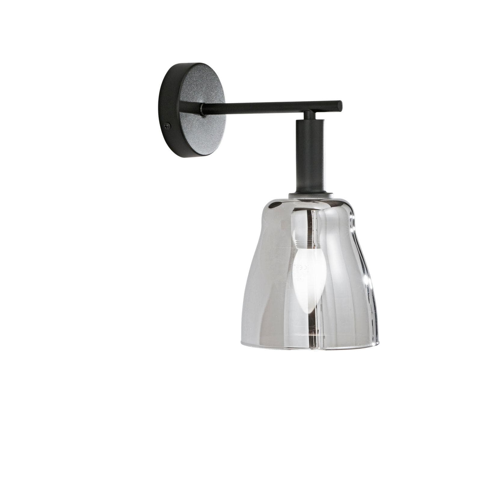 Applique da parete rotonda 14 cm in metallo nero con diffusore in vetro cromo