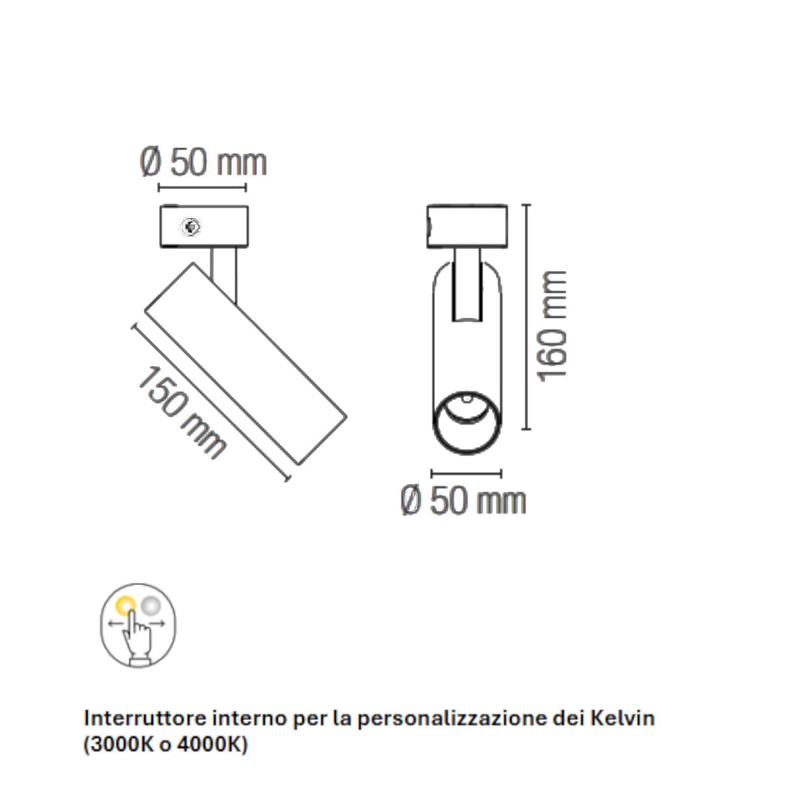 Applique spot girevole rotondo 5 cm in alluminio nero opaco con luce dimmerabile