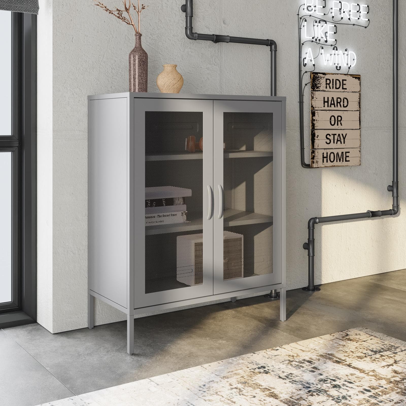 Armadietto 80x102h cm in acciaio verniciato grigio con 2 ante a rete - Cooki