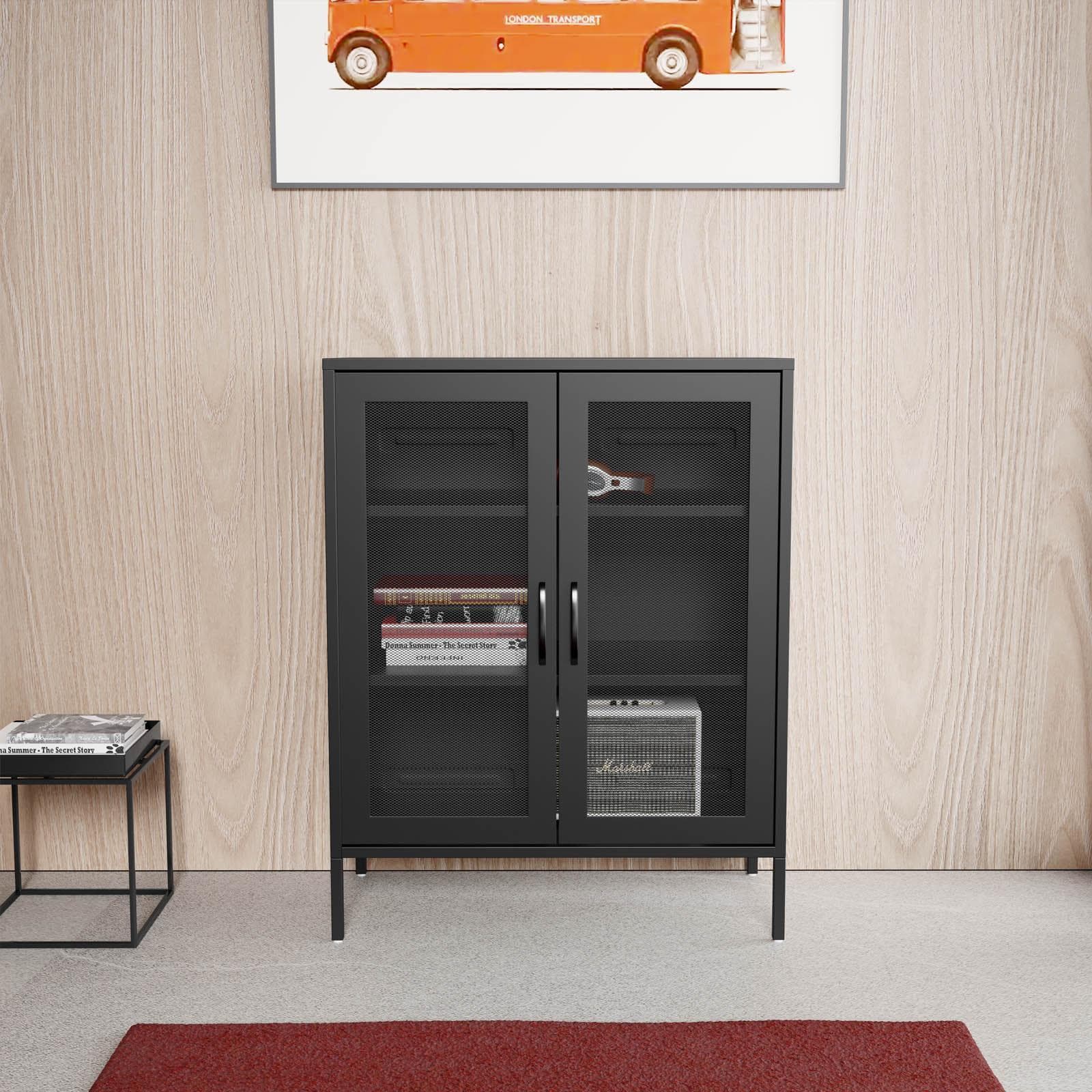 Armadietto 80x102h cm in acciaio verniciato nero con 2 ante a rete - Cooki