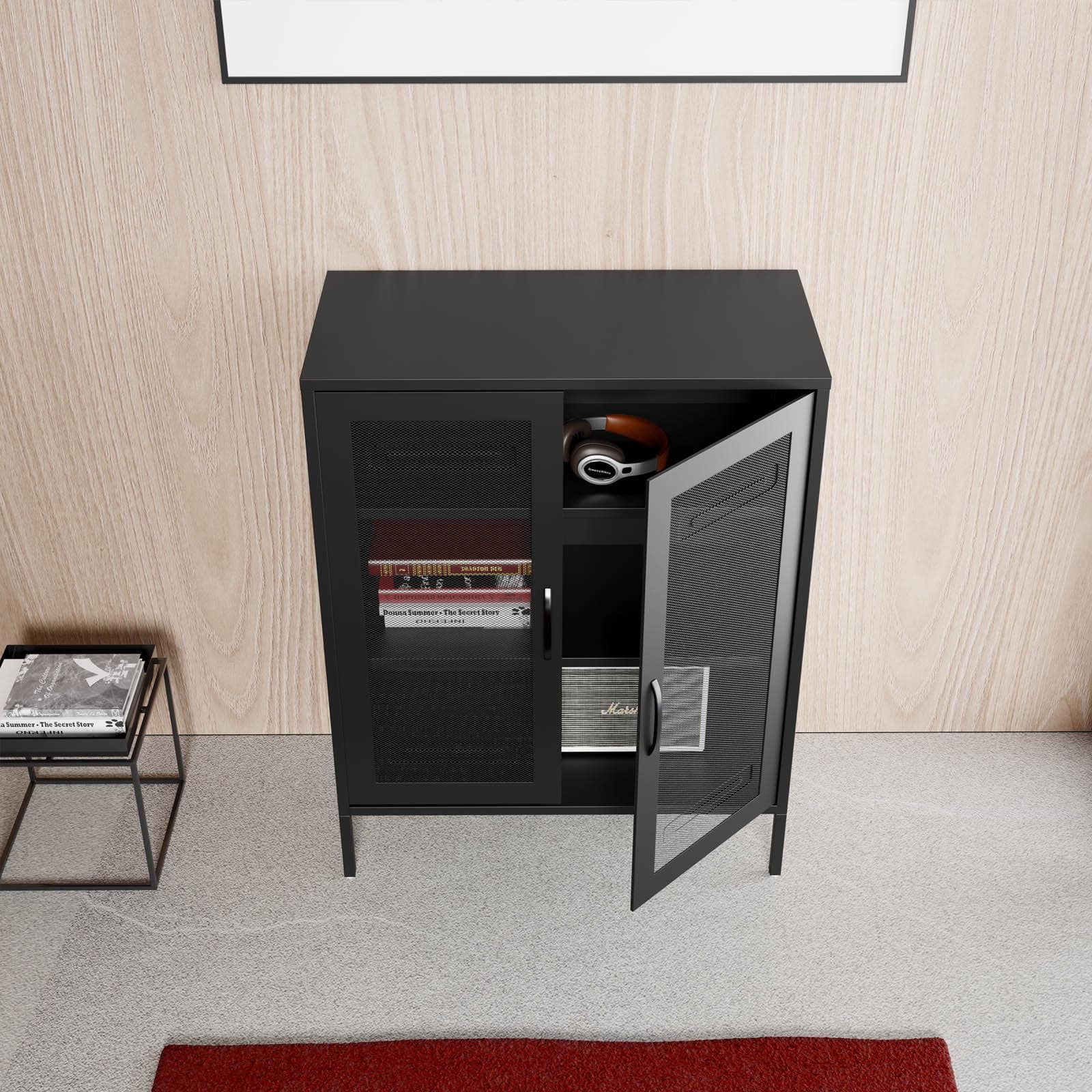 Armadietto 80x102h cm in acciaio verniciato nero con 2 ante a rete - Cooki
