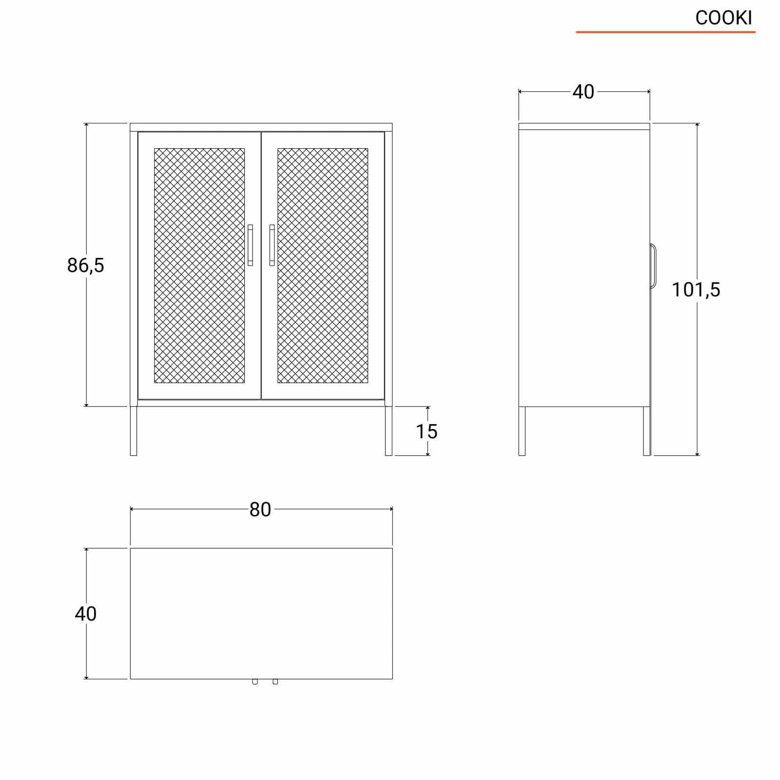 Armadietto 80x102h cm in acciaio verniciato nero con 2 ante a rete - Cooki