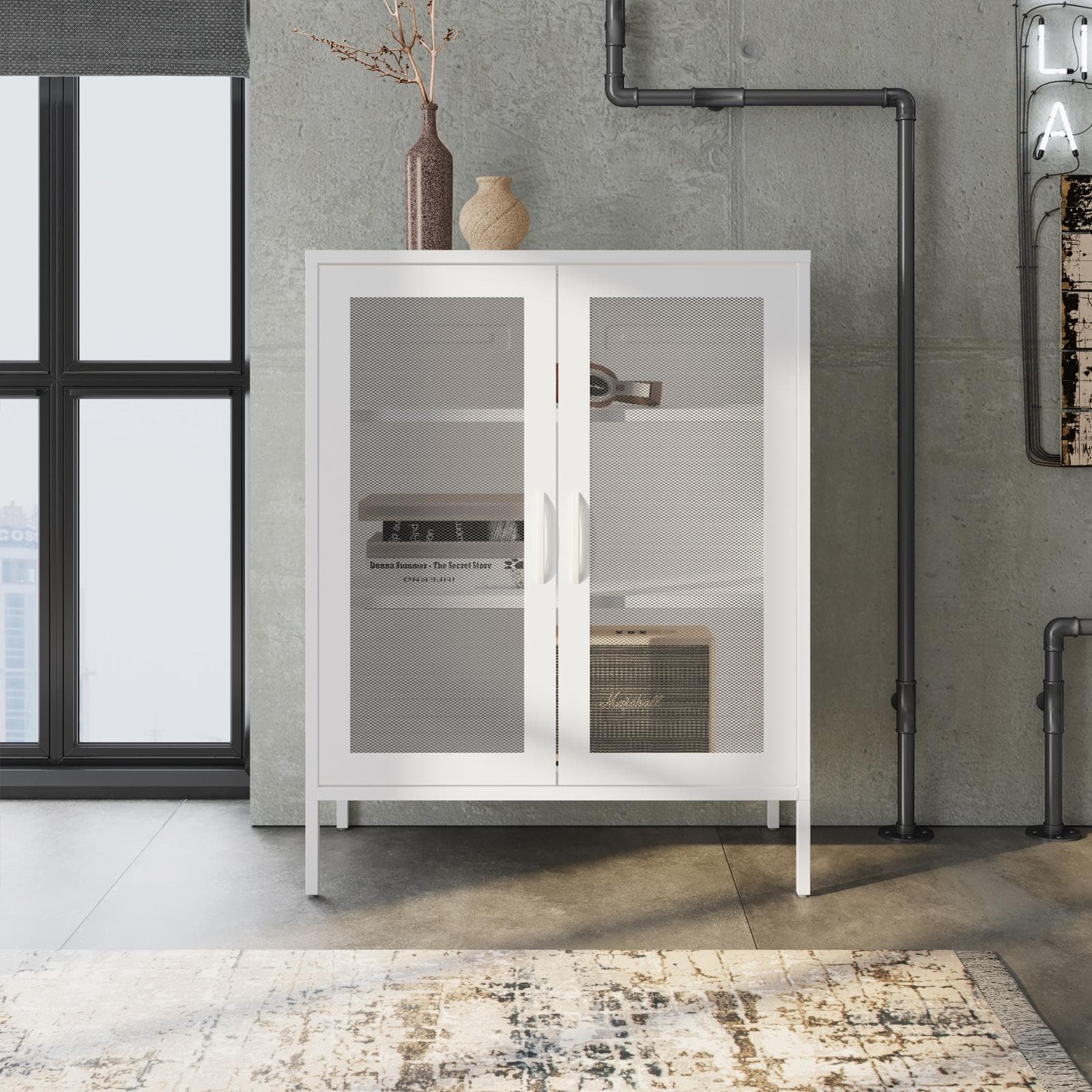 Armadietto 80x102h cm in acciaio verniciato bianco con 2 ante a rete - Cooki