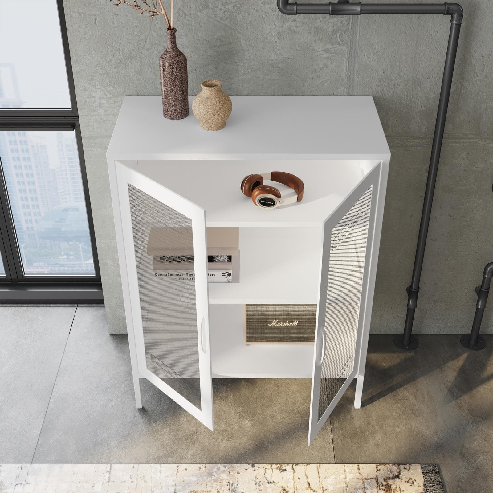 Armadietto 80x102h cm in acciaio verniciato bianco con 2 ante a rete - Cooki
