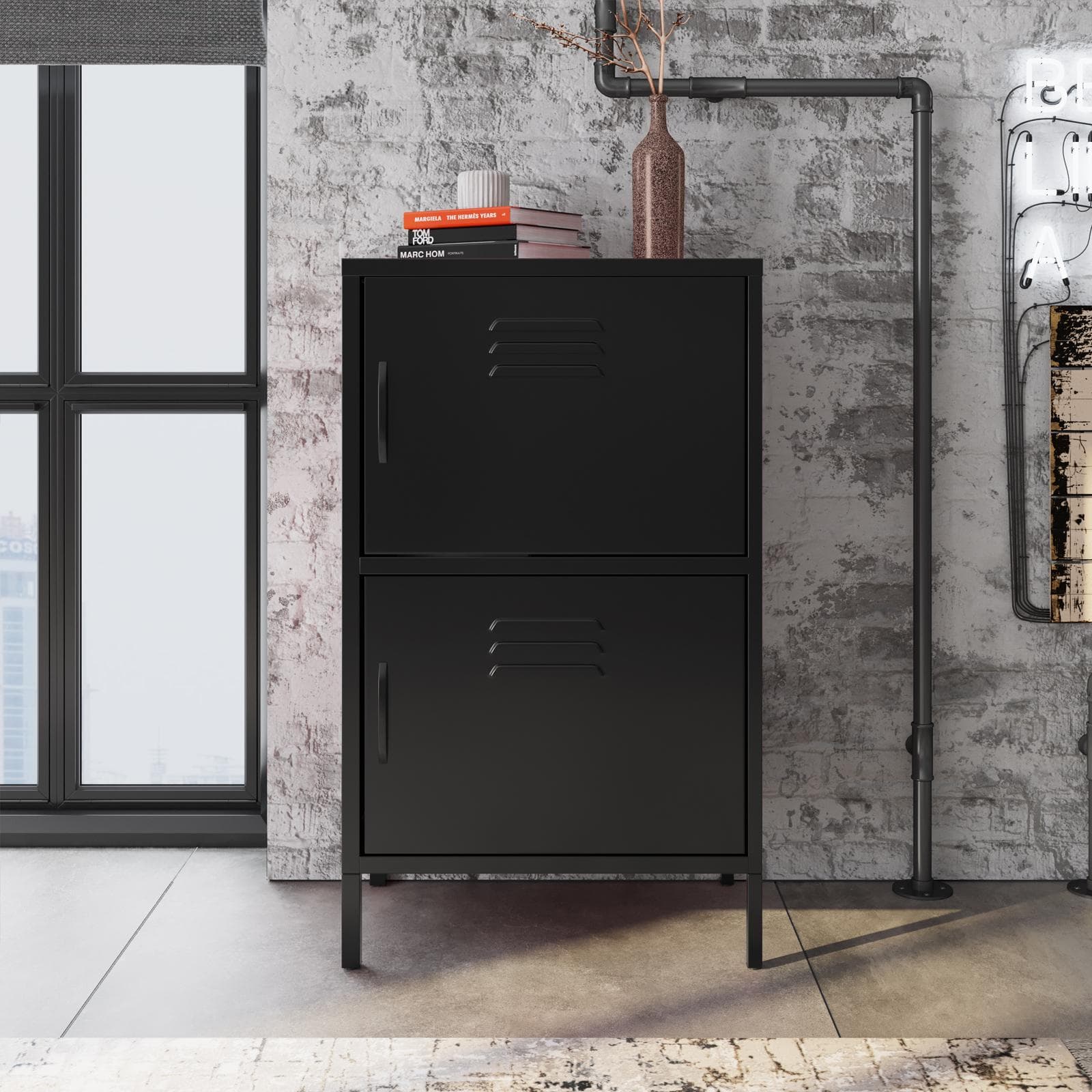 Armadietto basso 60x102h cm in acciaio verniciato nero con 2 ante - Latino