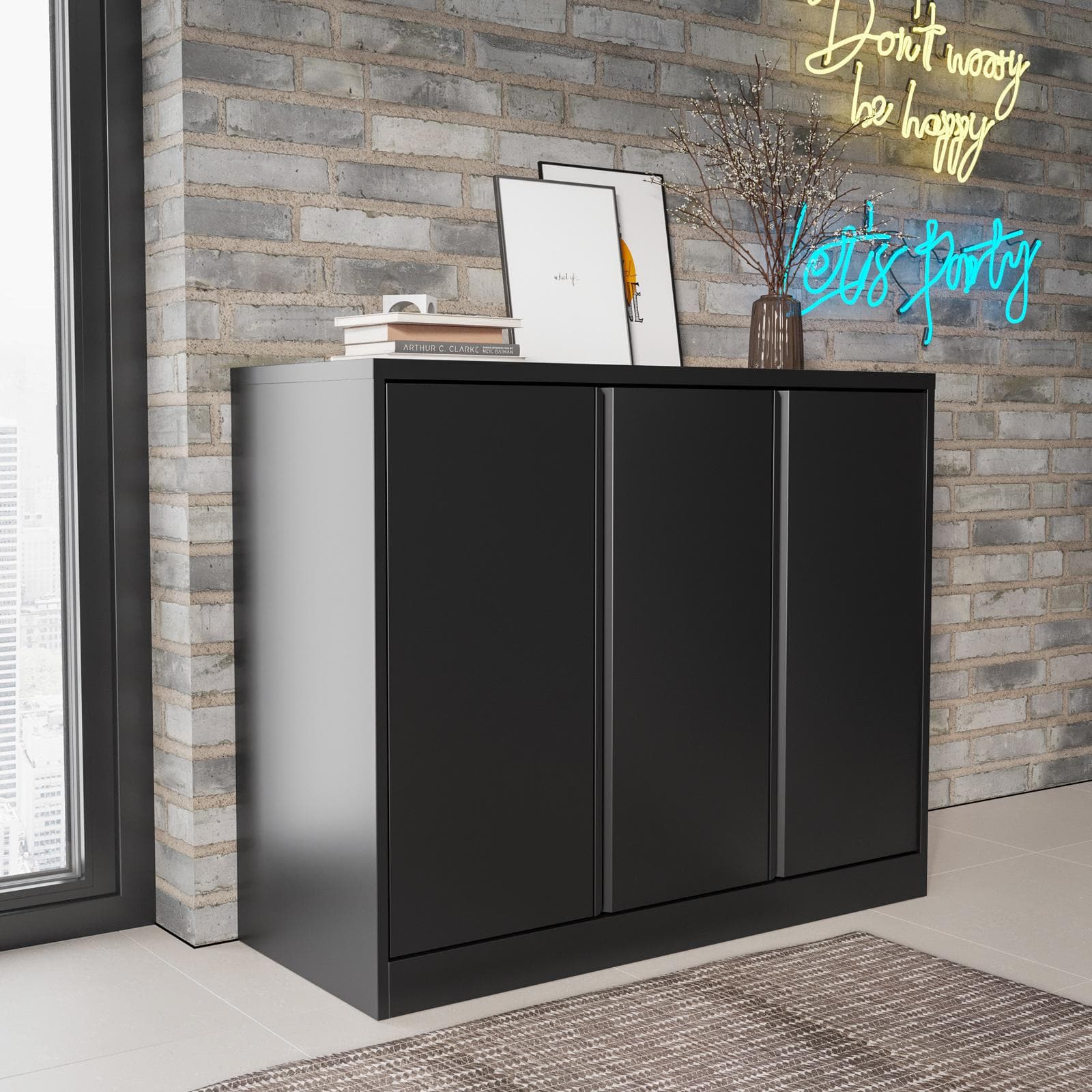 Armadietto 120x100h cm in acciaio verniciato nero con 3 ante - Latino