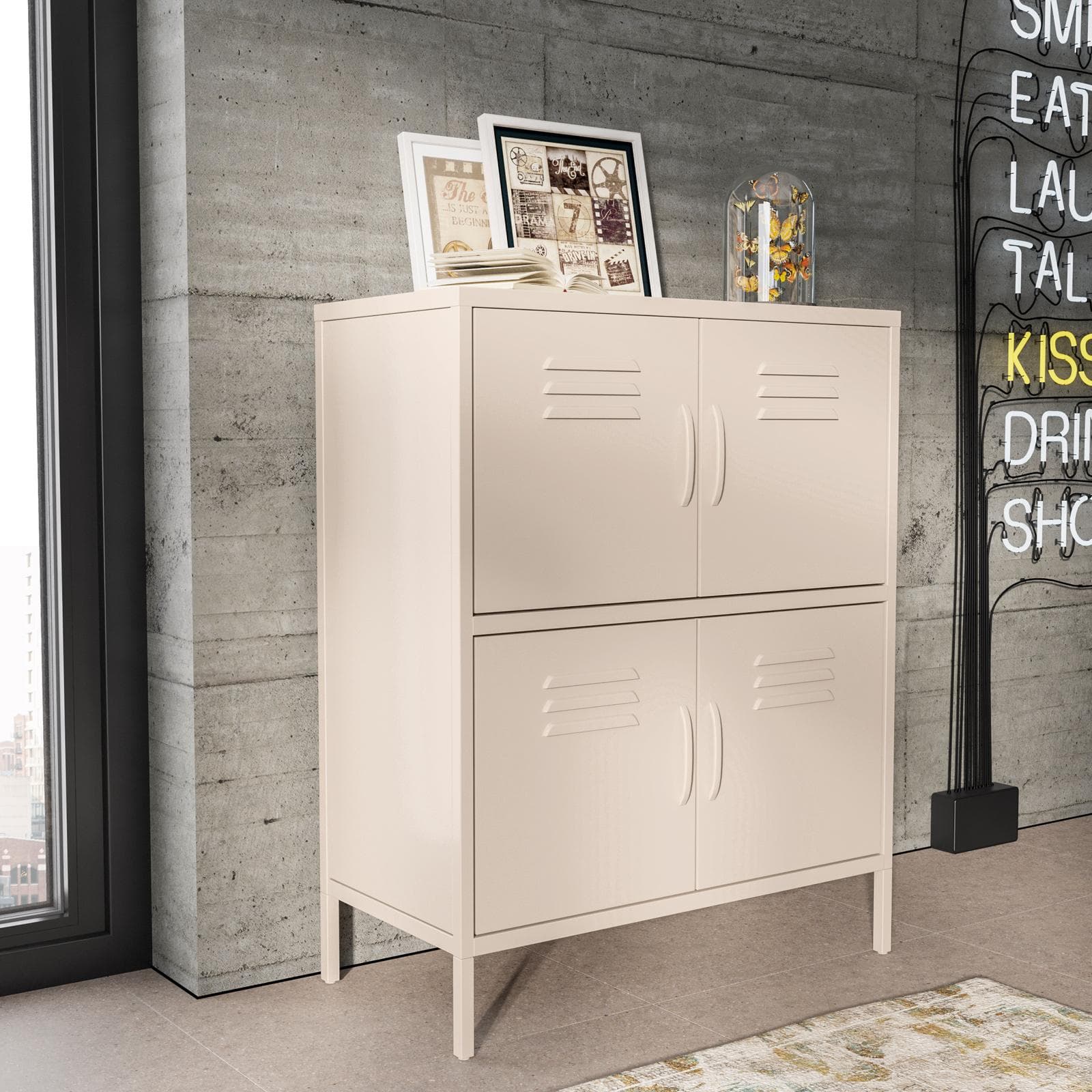 Armadietto 80x102h cm in acciaio verniciato crema con 4 ante - Latino