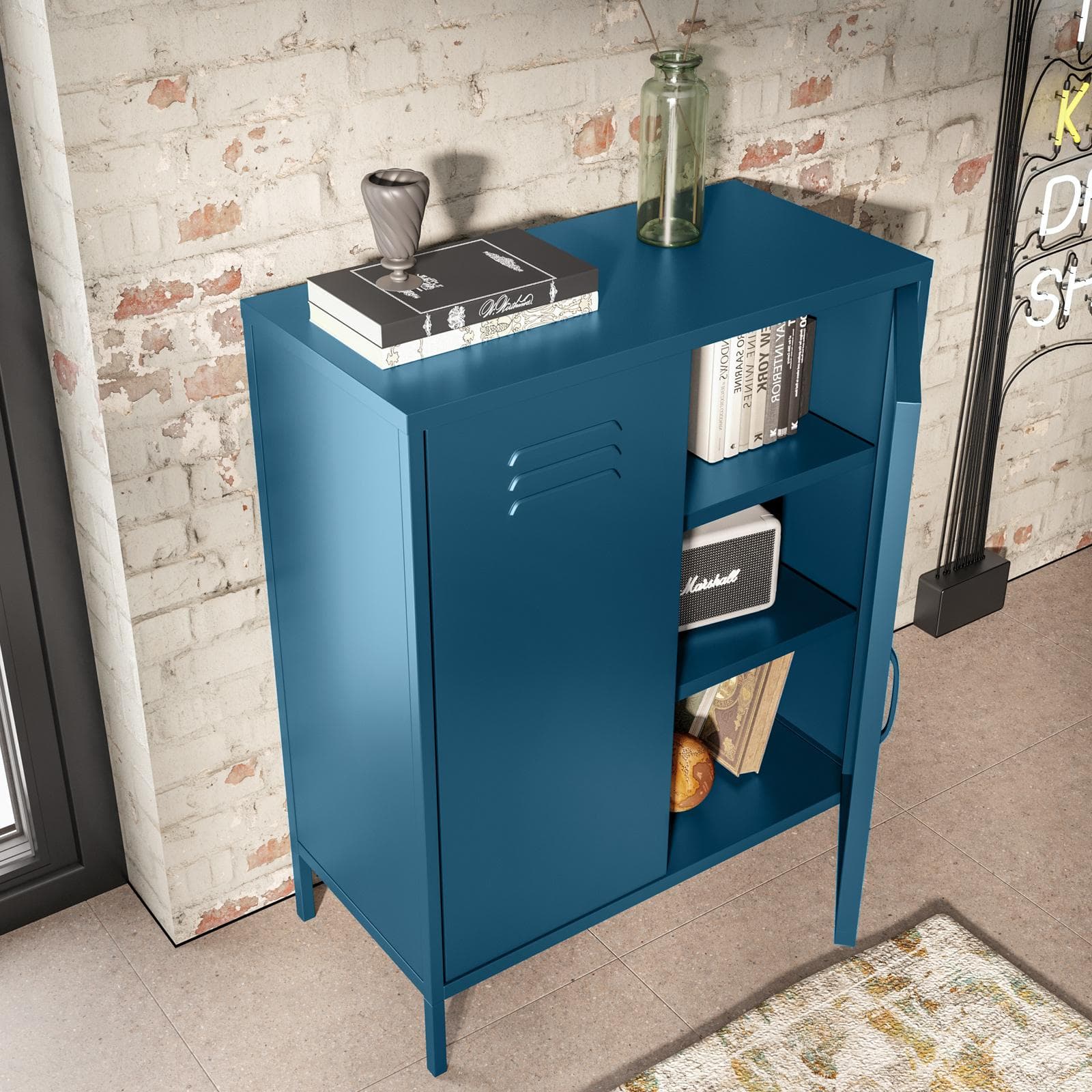 Armadietto 80x102h cm in acciaio blu petrolio con 2 ante - Roger