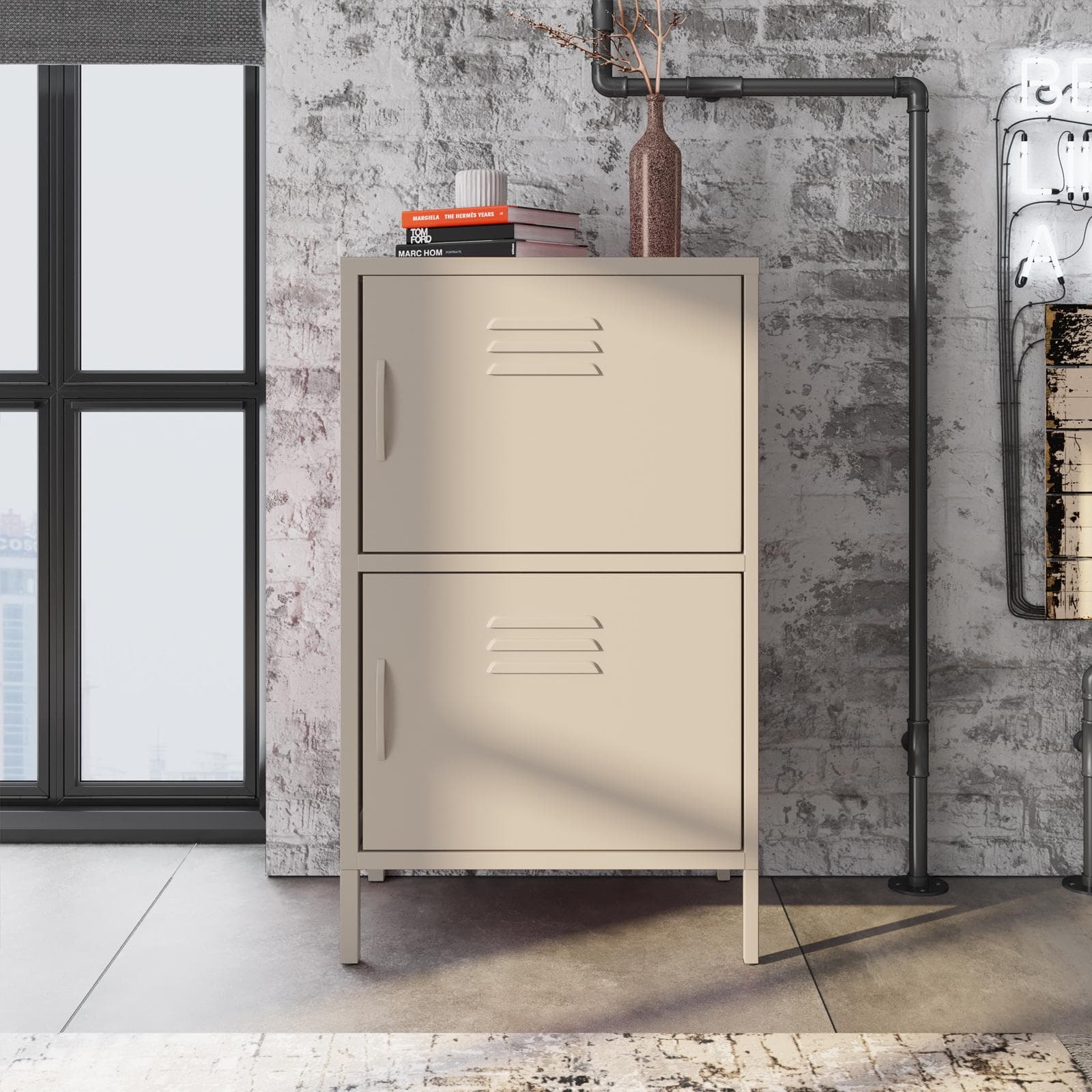 Armadietto basso 60x102h cm in acciaio verniciato crema con 2 ante - Latino