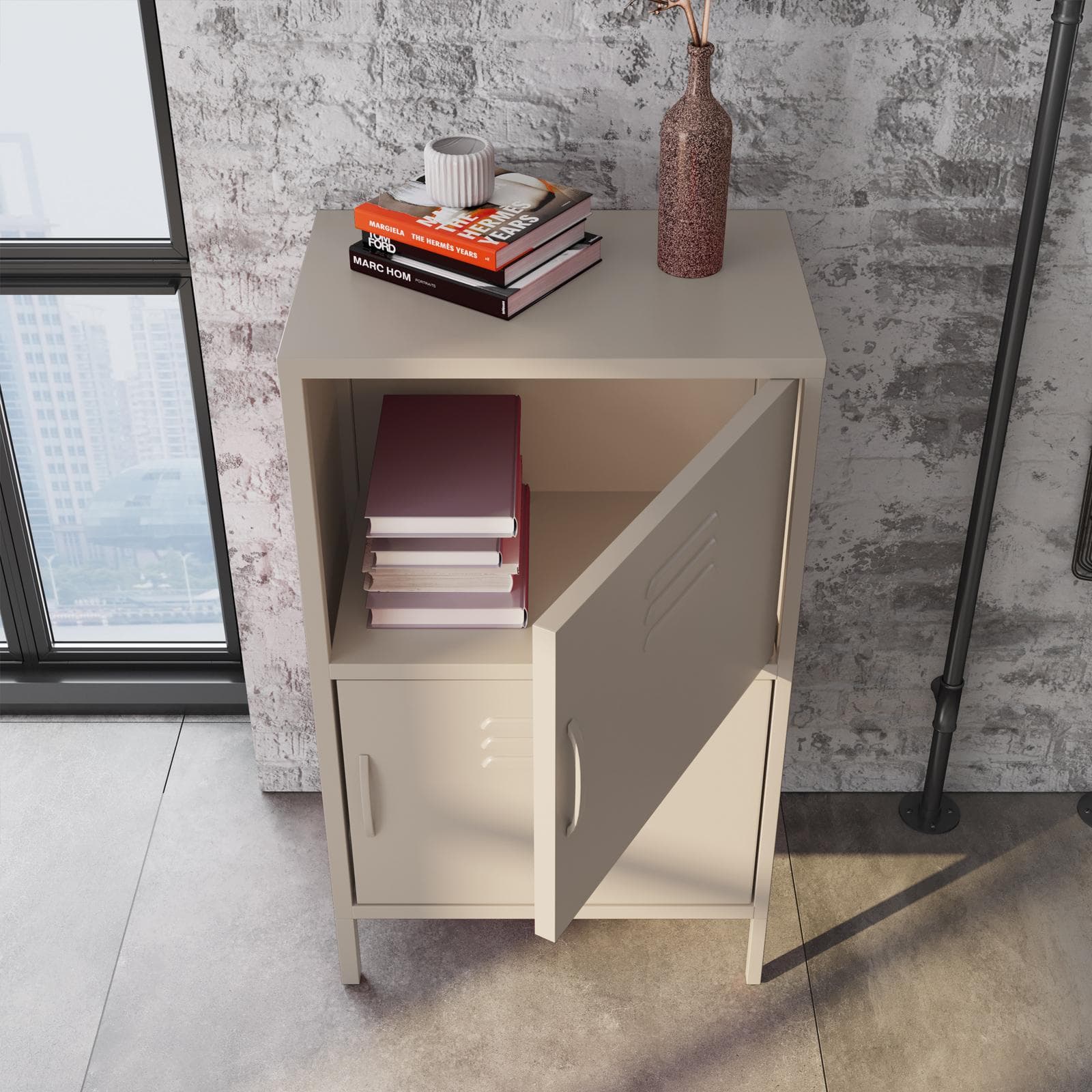 Armadietto basso 60x102h cm in acciaio verniciato crema con 2 ante - Latino