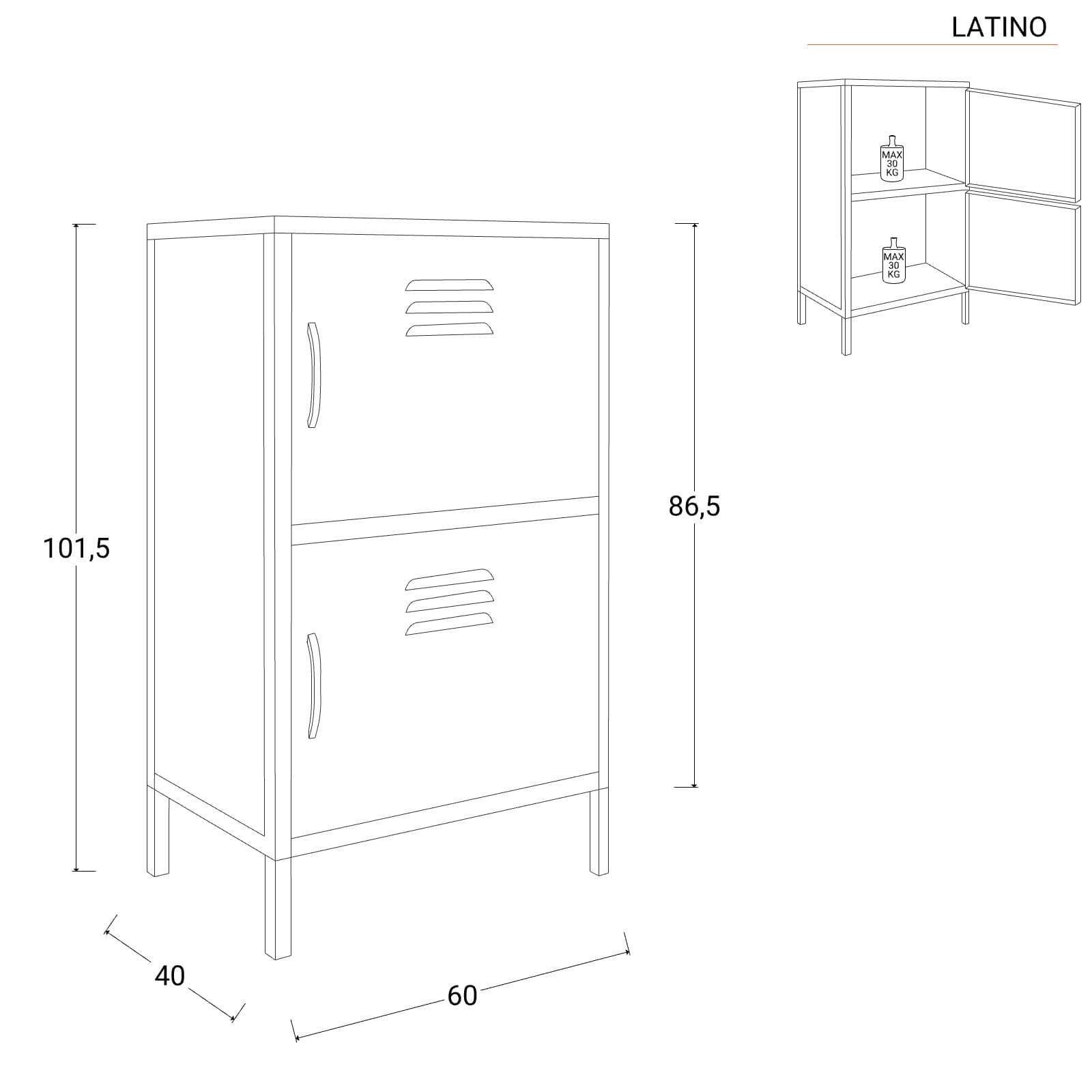 Armadietto basso 60x102h cm in acciaio verniciato crema con 2 ante - Latino