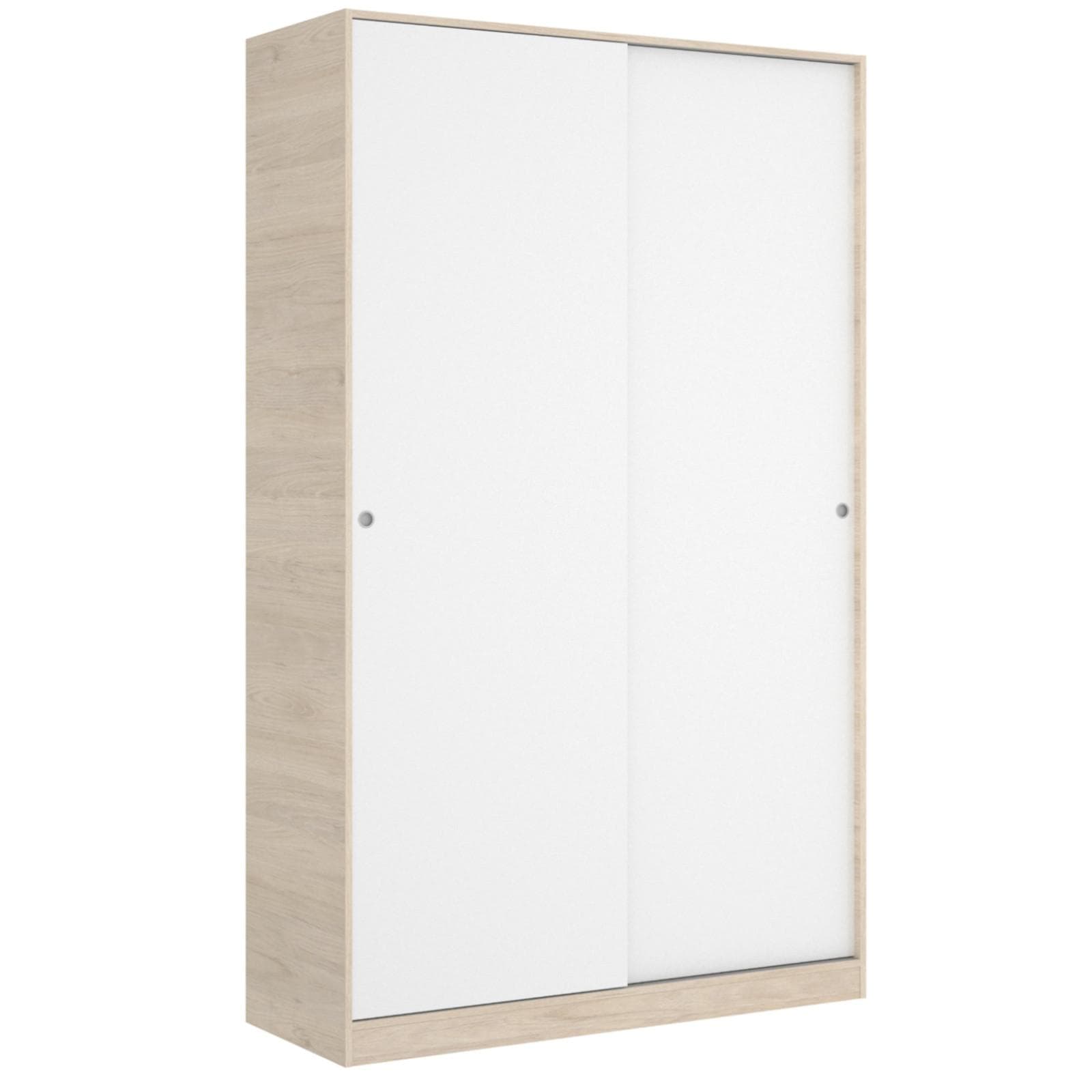 Armadio 120x204 h cm in legno naturale con ante scorrevoli in legno bianco lucido - Cosby