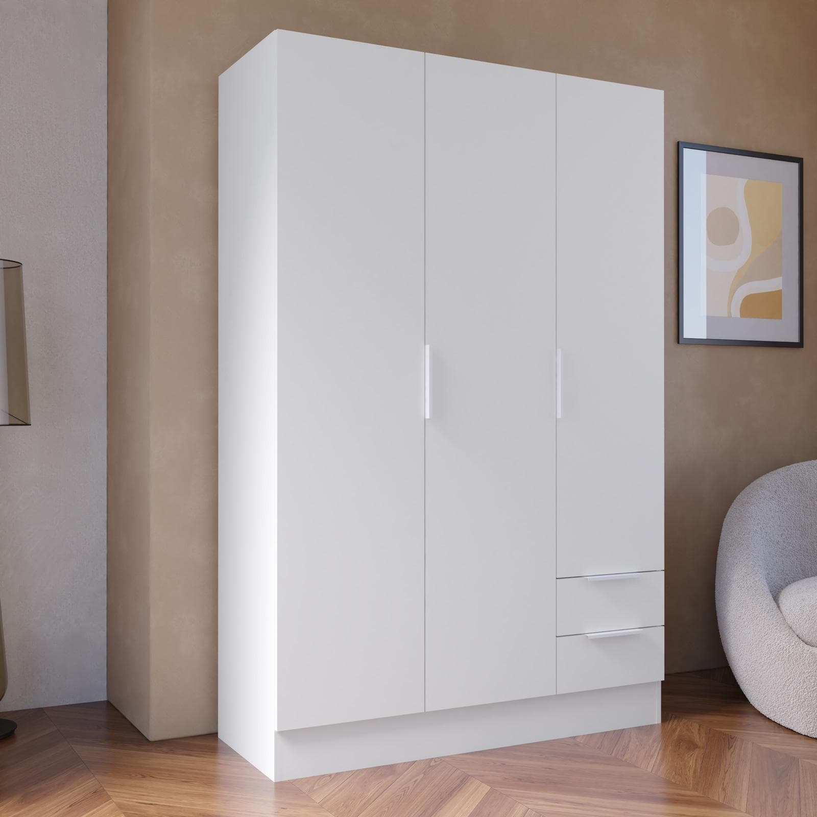 Armadio 120x184h cm bianco opaco con 3 ante e 2 cassetti - Delhi