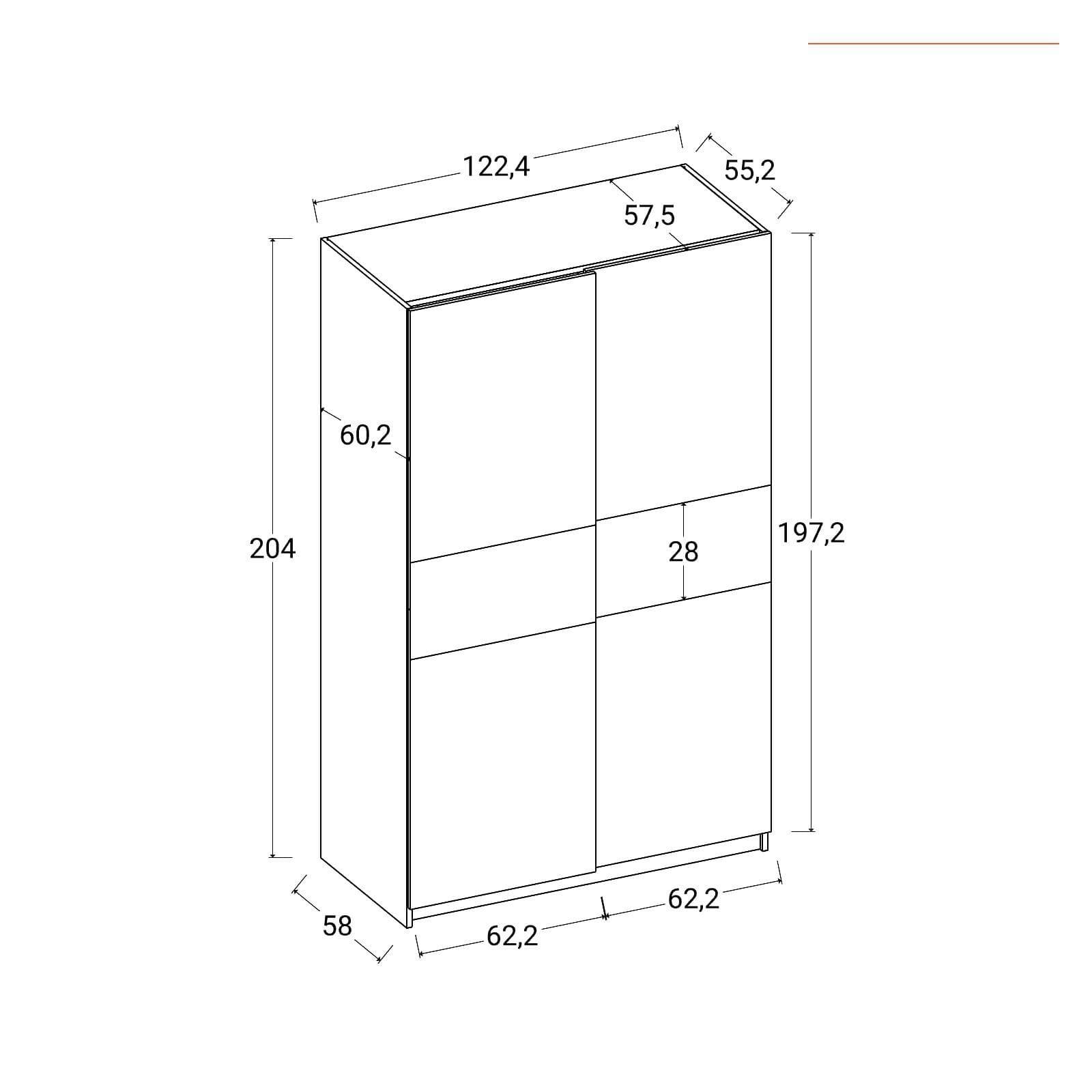 Armadio 120x205h cm con 2 ante scorrevoli bianco - Essex