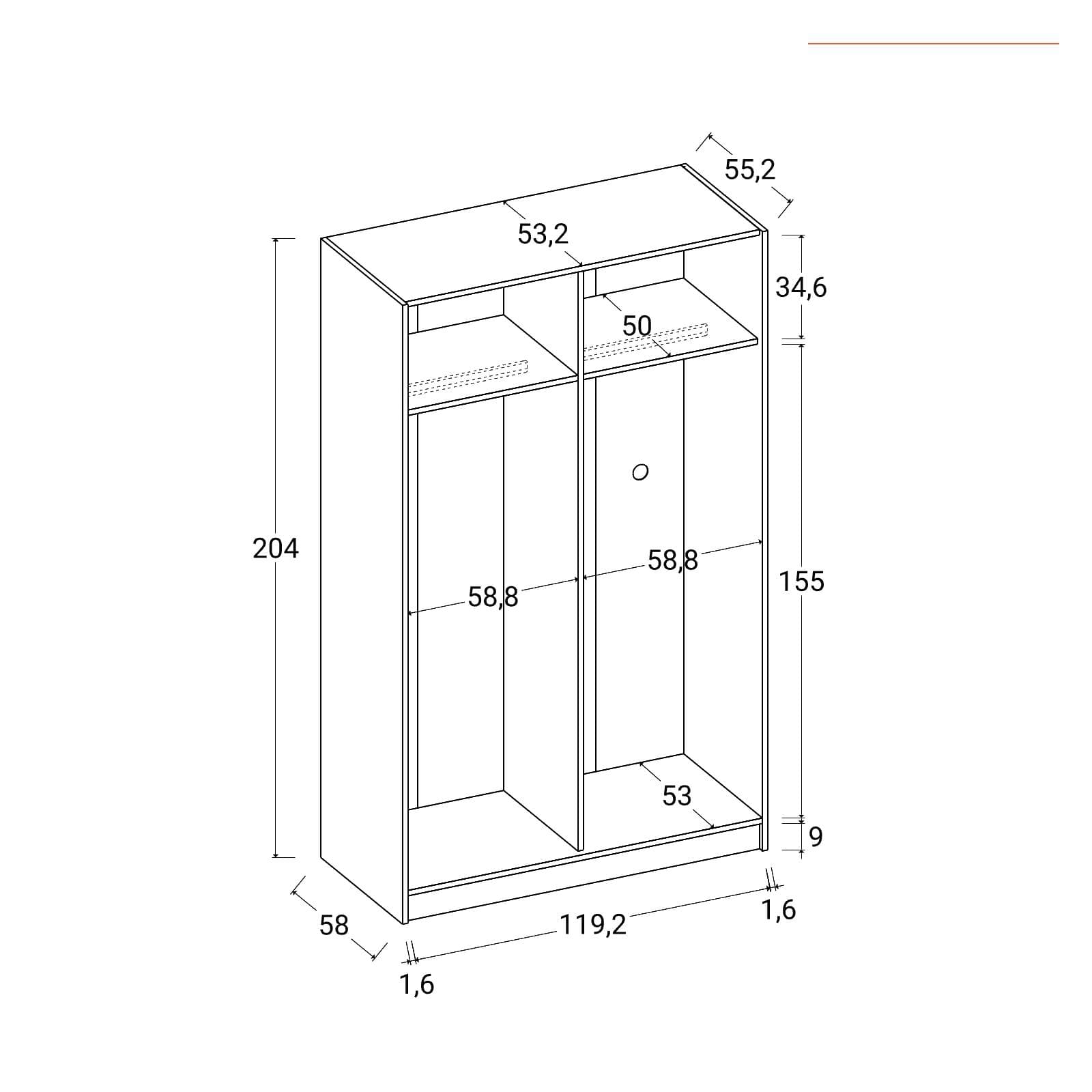 Armadio 120x205h cm con 2 ante scorrevoli bianco - Essex