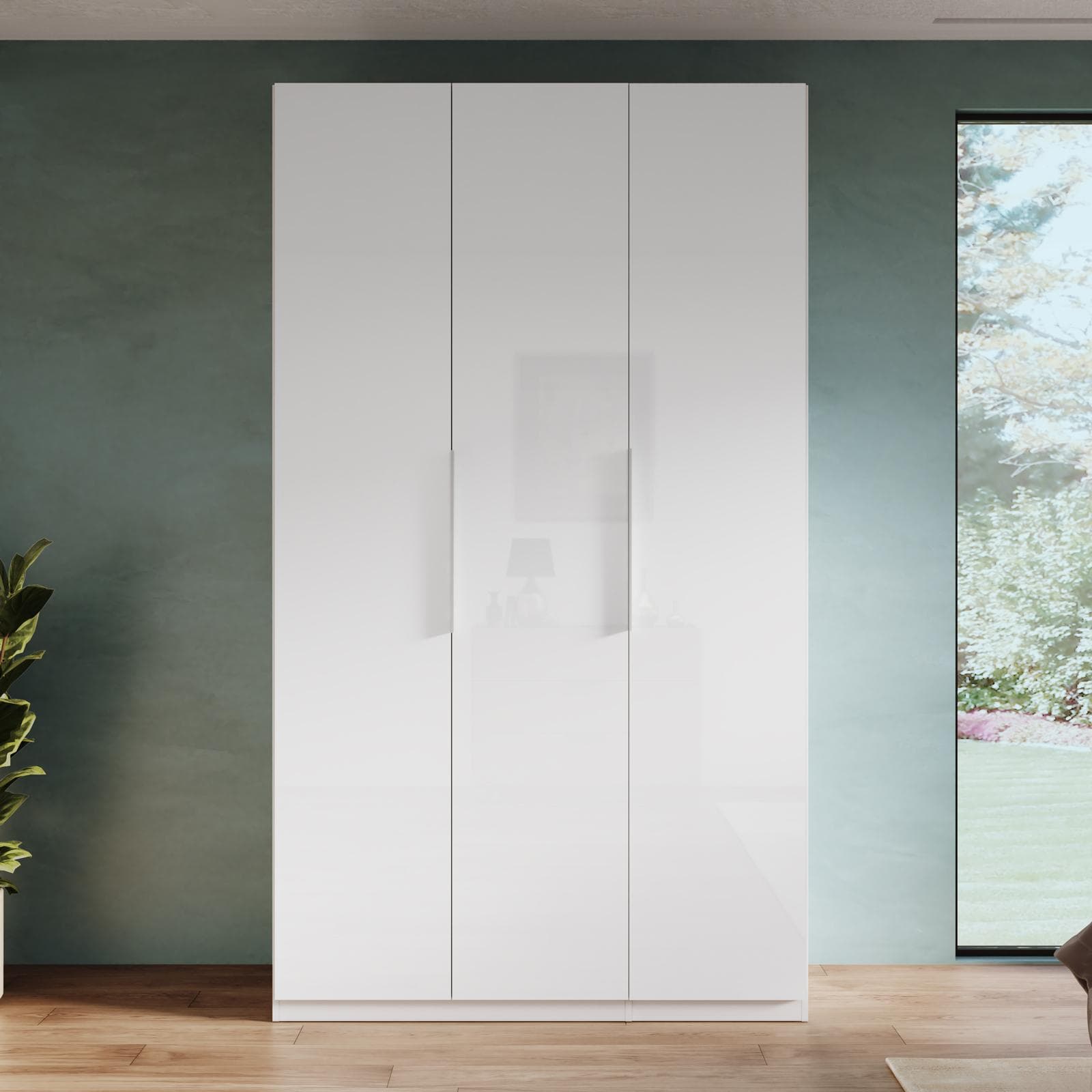 Armadio battente 137x240h cm 3 ante reversibili con soft close bianco lucido - Cindy