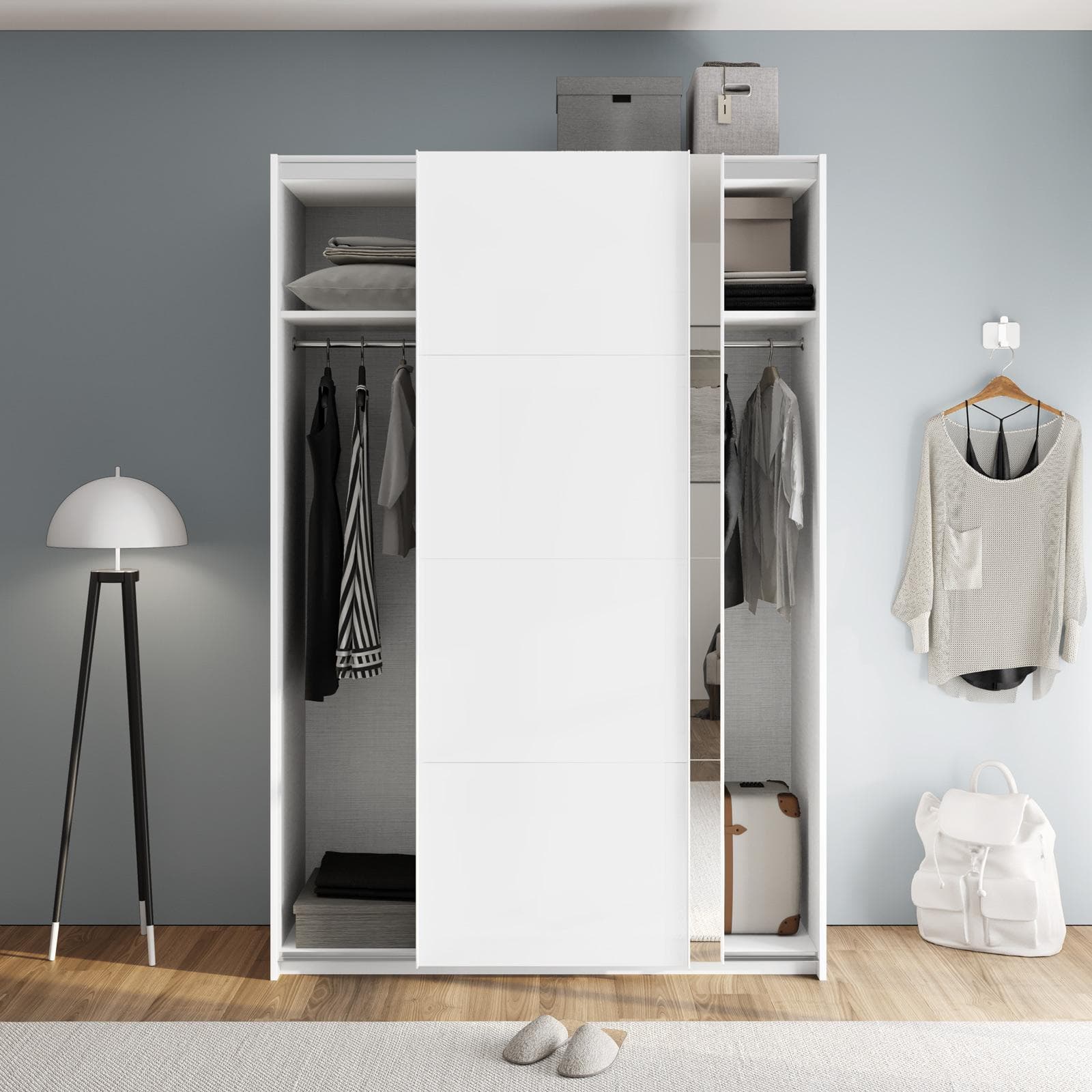 Armadio 150x223h cm con due ante scorrevoli bianco opaco e specchio - Alen