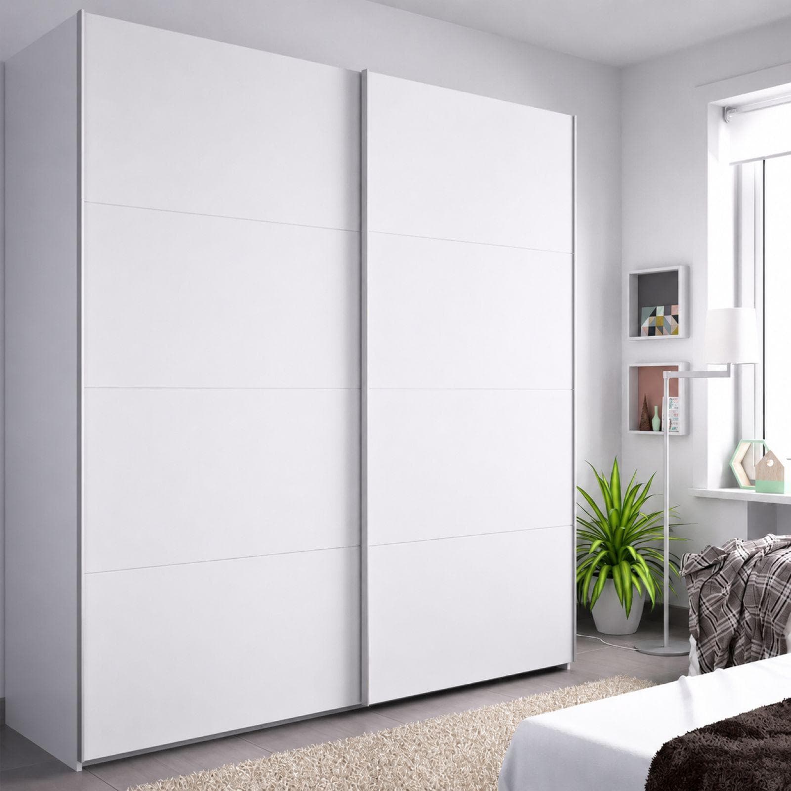 Armadio 180x204h cm con ante scorrevoli in legno bianco lucido - Cosby