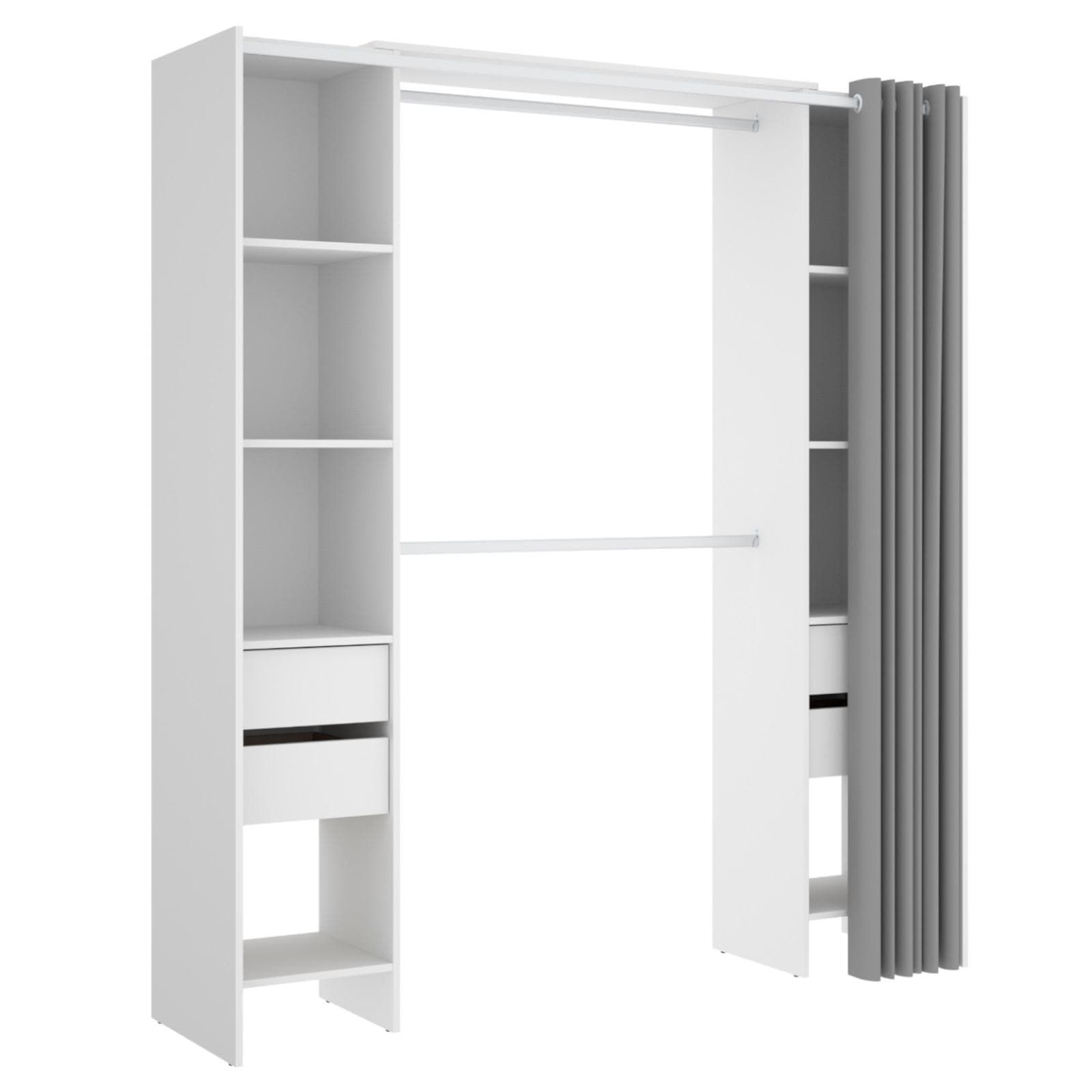 Armadio 180x205 h cm in legno bianco con tenda - Bernac