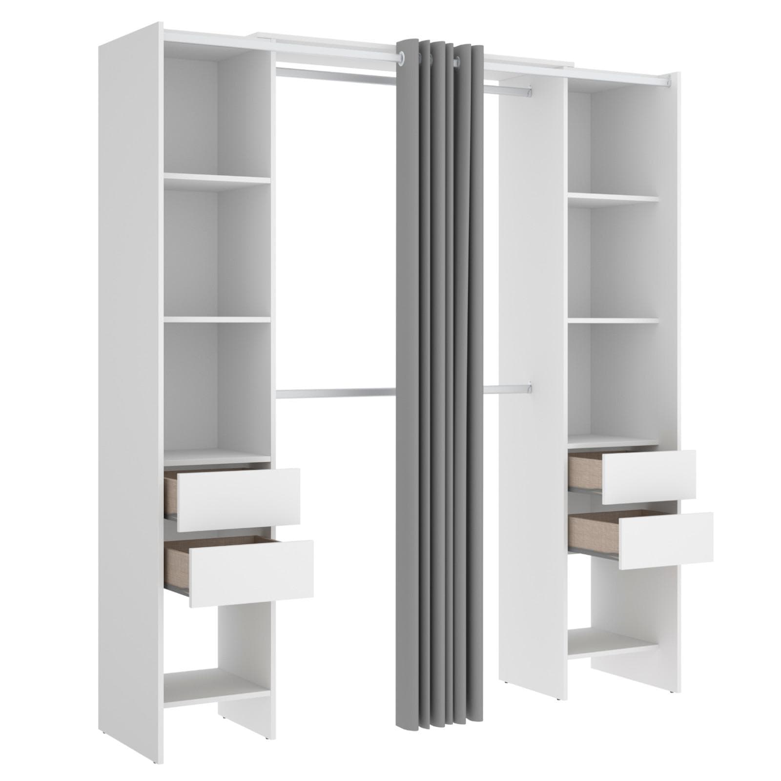 Armadio 180x205 h cm in legno bianco con tenda - Bernac